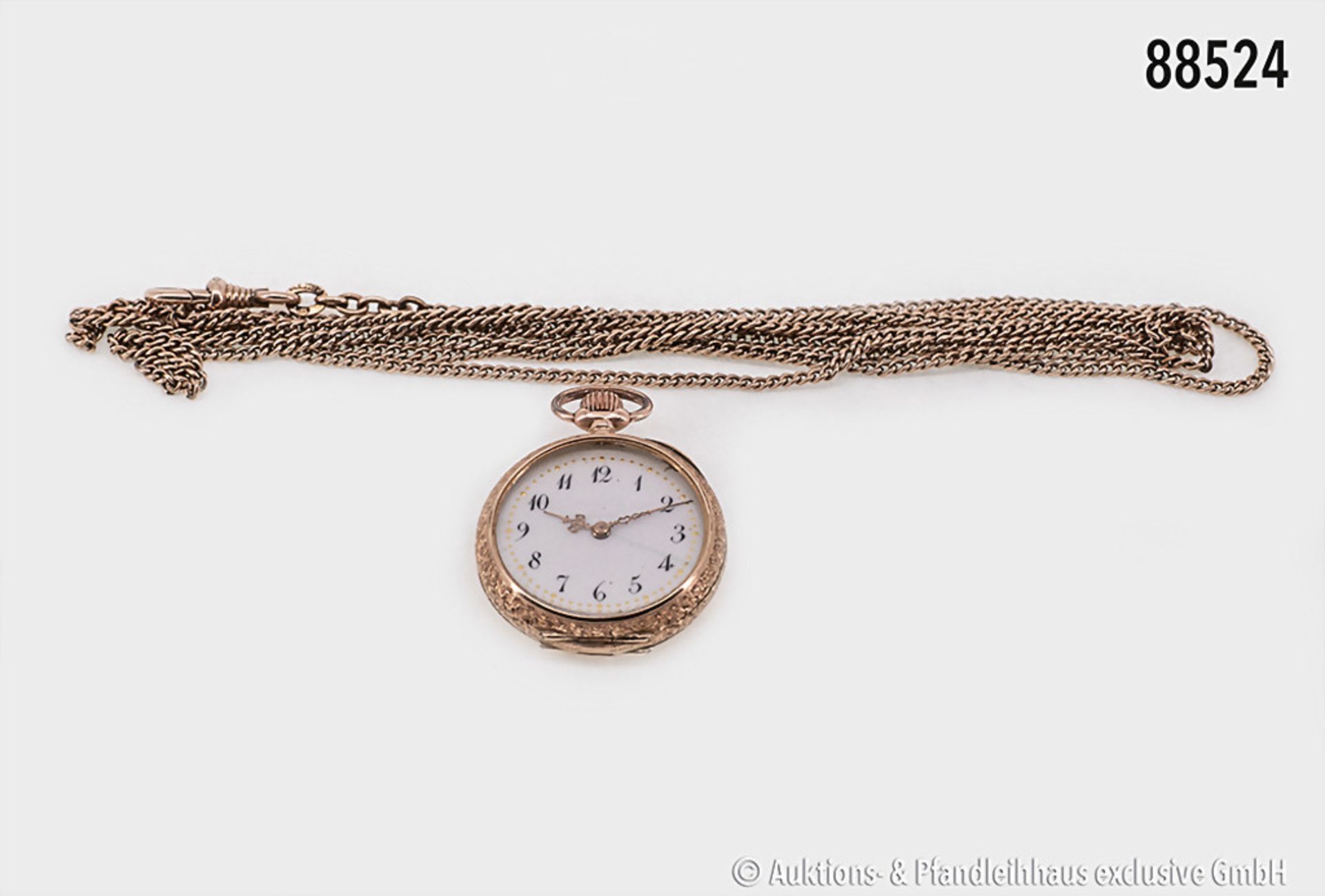 Damentaschenuhr, 2 Deckel 585 Gold, D ca. 29 mm, mit Uhrenkette, diese Silber Doublee, ...