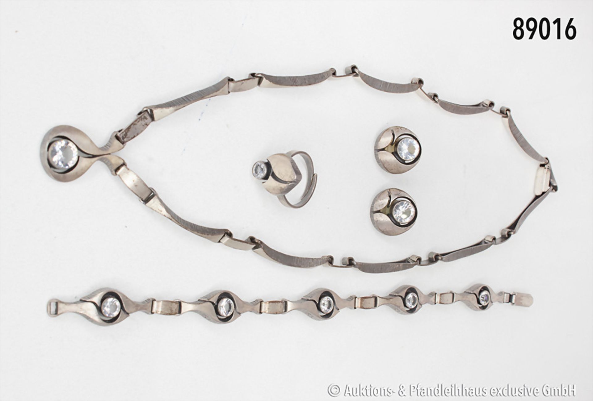 Silberschmuck-Set, bestehend aus Halskette/Collier, L ca. 40 cm, Armband, 19 cm, Ring, ...