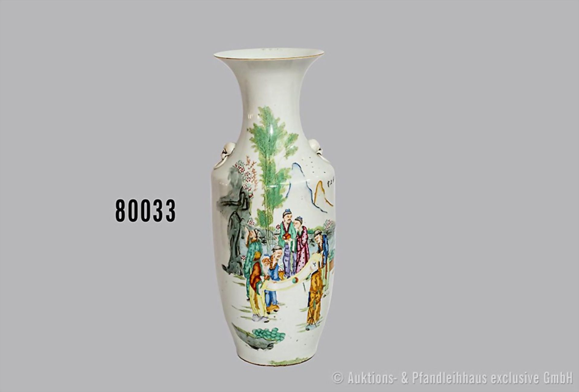 Große Vase, Porzellan, Balusterform, zwei plastische stilisierte Fo-Hund Handhaben, ...