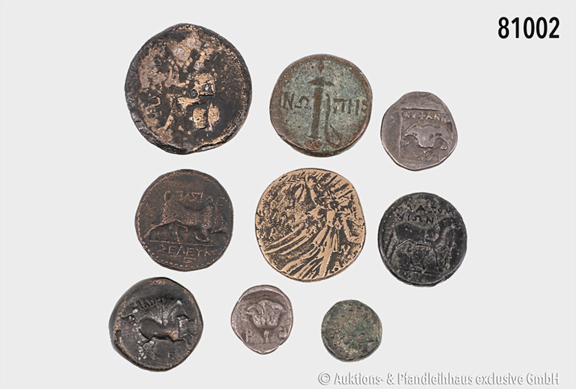 Konv. 9 griechische Münzen, dabei 2 Hemidrachmen aus Rhodos, eine seleukidische ... - Bild 2 aus 2