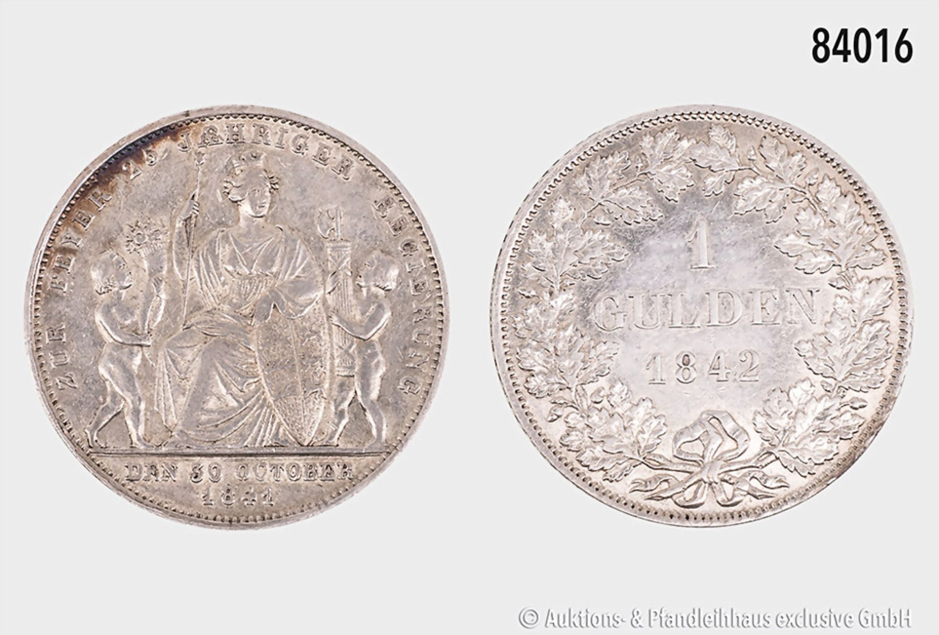 Württemberg, Konv. 1 Gulden 1841, Regierungsjubiläum (AKS 119) und 1 Gulden 1842 (AKS ... - Bild 2 aus 2