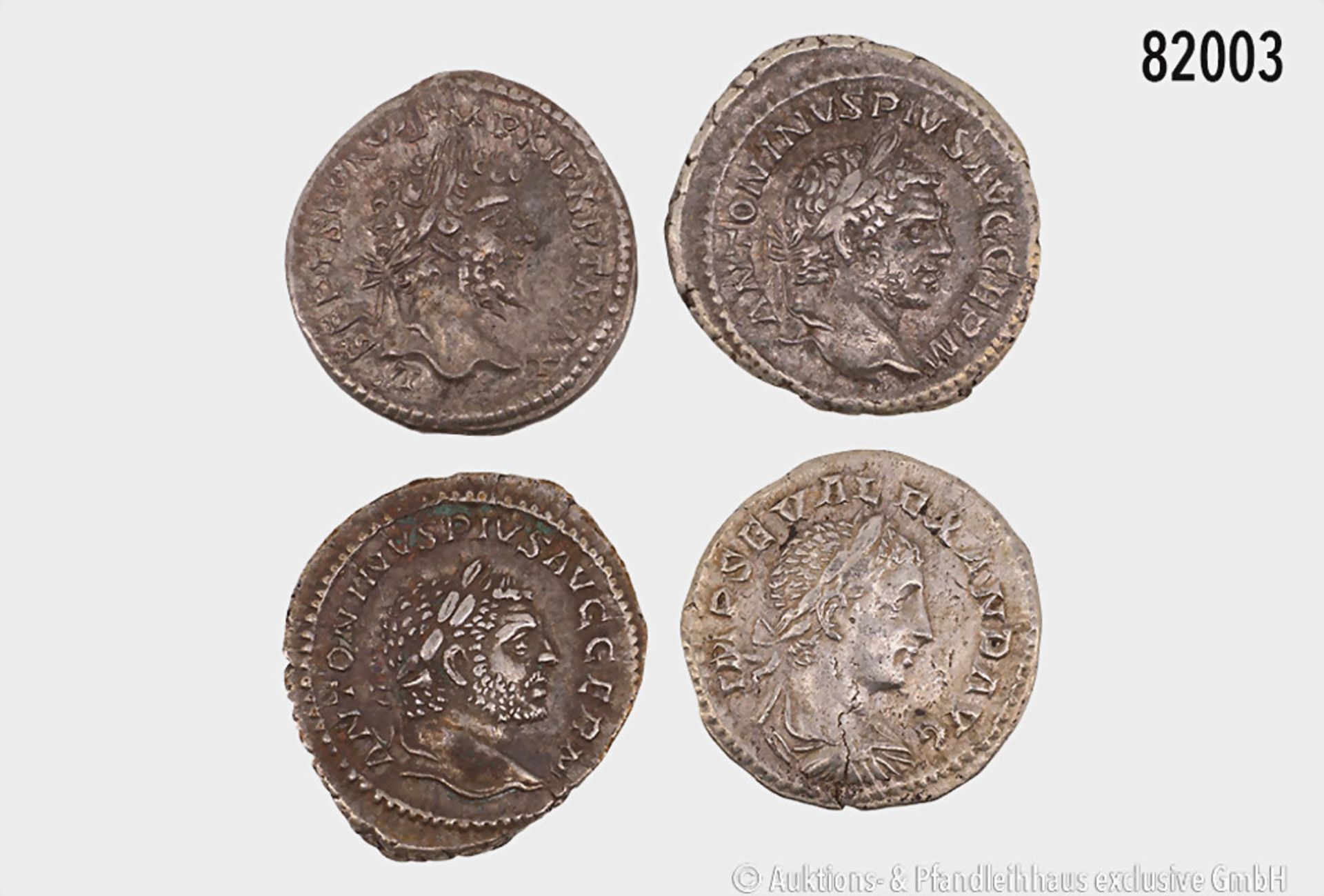 Konv. 4 Denare, Septimius Severus, Caracalla (2 x) und Severus Alexander, sehr schön, ...