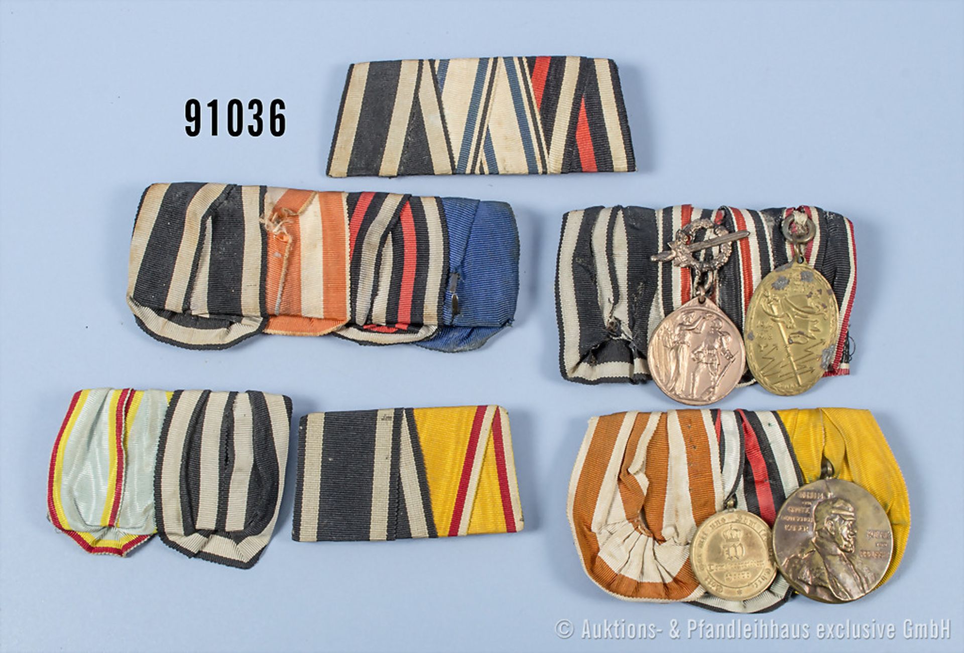 6 Ordenspangen überw. mit fehlenden Auszeichnungen, anhängend KDM 1870/71, ...