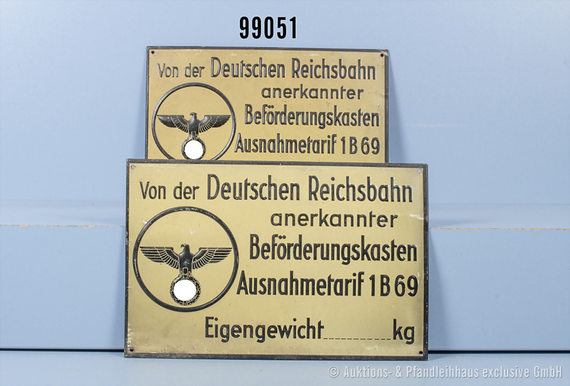 Konv. 2 Blechschilder 3. Reich, "Von der Deutschen Reichsbahn anerkannter ...