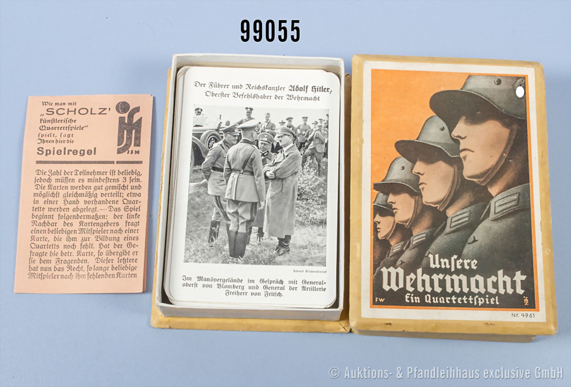 Scholz Quartettspiel "Unsere Wehrmacht", um 1940, 48 Spielkarten plus Sonderkarte Adolf ...