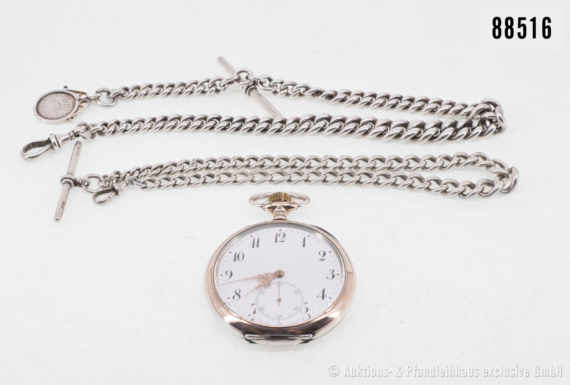 Taschenuhr, IWC, Schaffhausen, 800 Silber, D ca. 51 mm, ca. 91 g Gesamtgewicht, dazu 2 ...