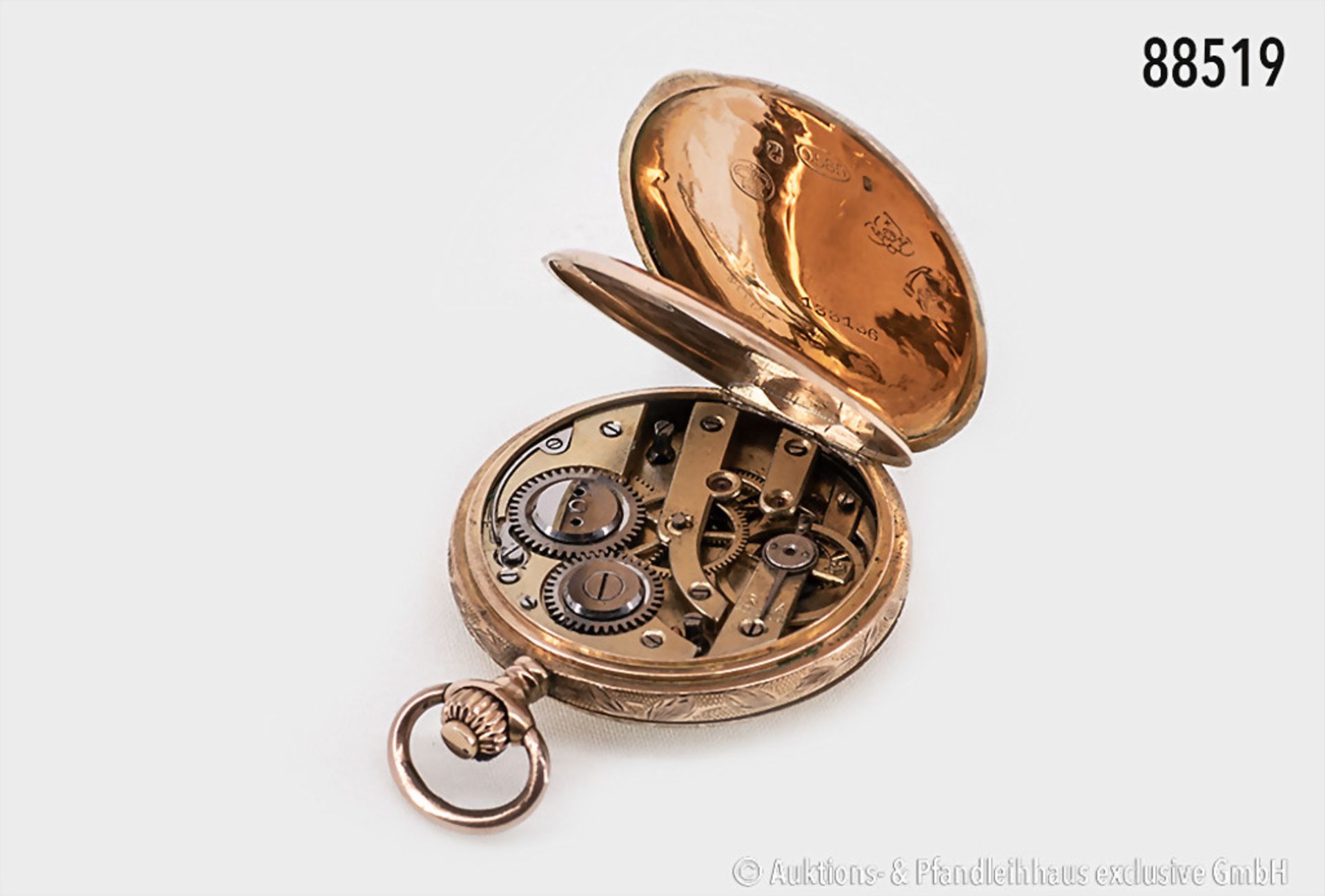 Damentaschenuhr, 3 Deckel 585 Gold, Schweiz, Nr. 133136, um 1910, D ca. 30 mm, Reste von ... - Bild 2 aus 2