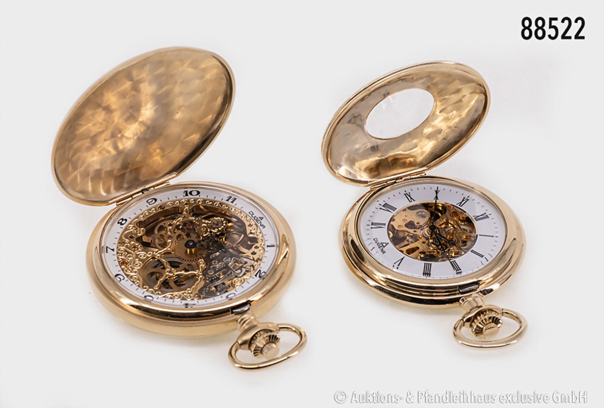 Konv. 2 Taschenuhren, Dugena, vergoldet, D bis ca. 52 mm, guter Zustand, auf Funktion ...
