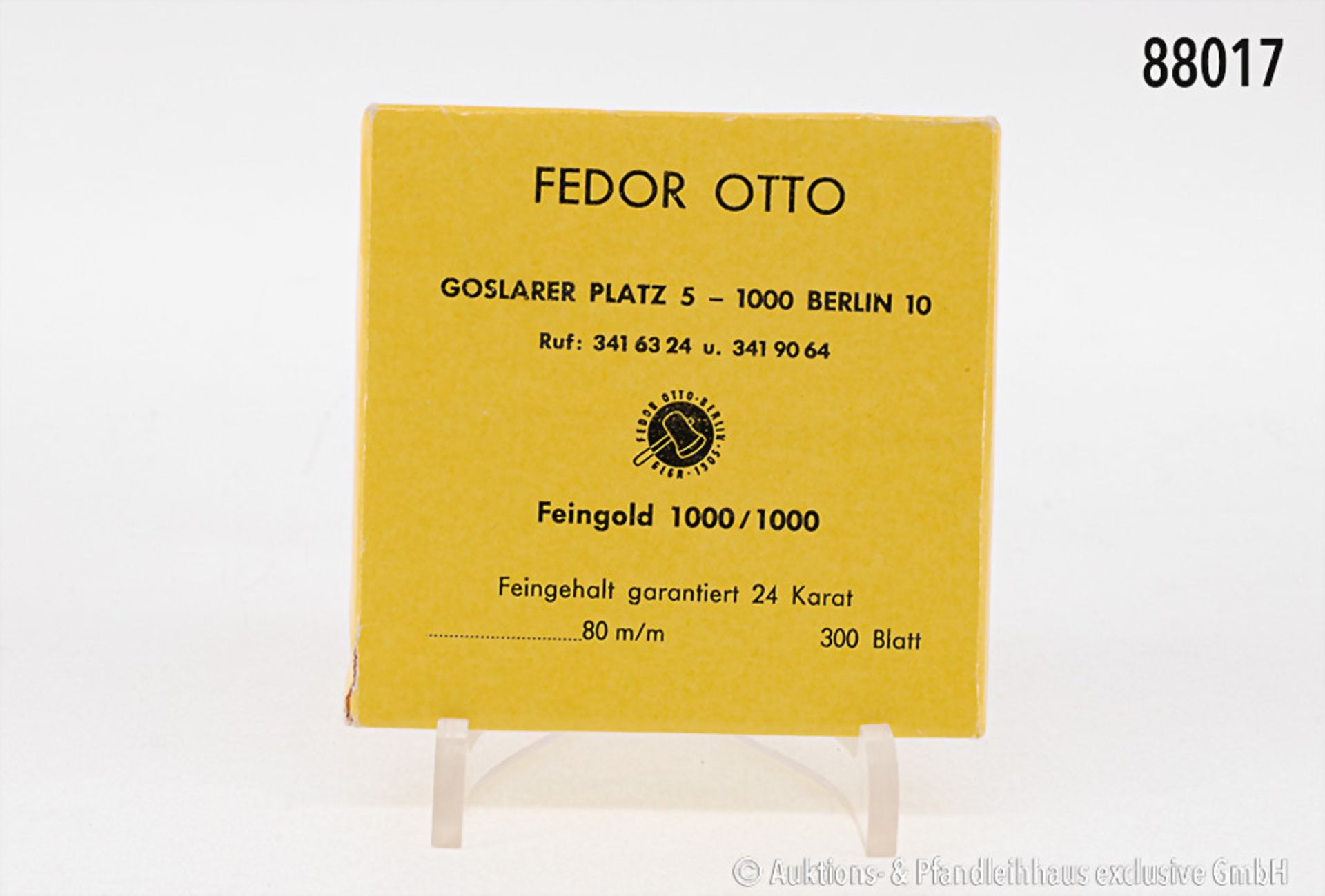 1 Packung Blattgold, 300 Blatt, 24 Karat Feingold, Fa. Fedor Otto, Berlin, in OVP, sehr ...