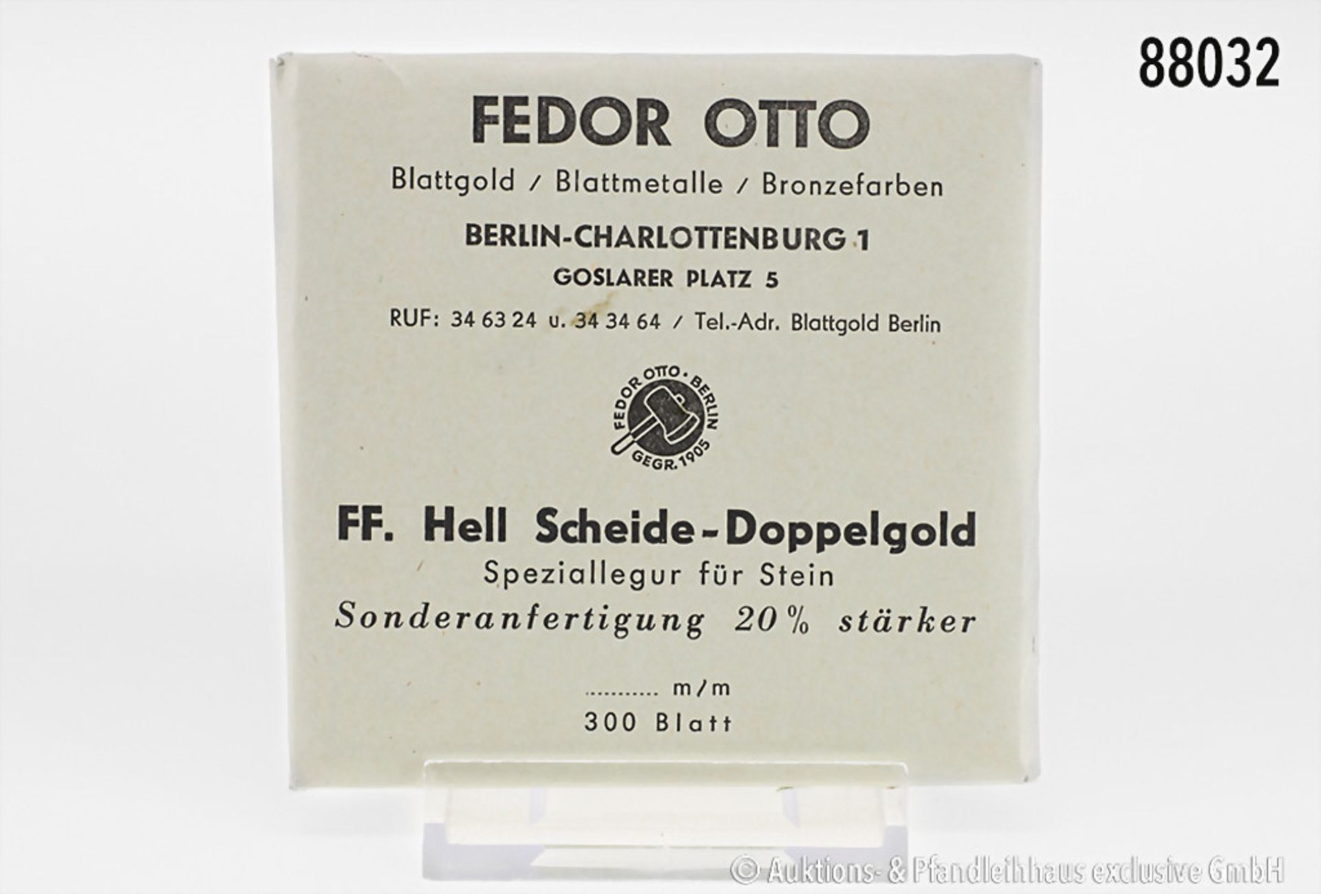 1 Packung Blattgold, 300 Blatt, Fa. Fedor Otto, Berlin, Speziallegur für Stein, ...