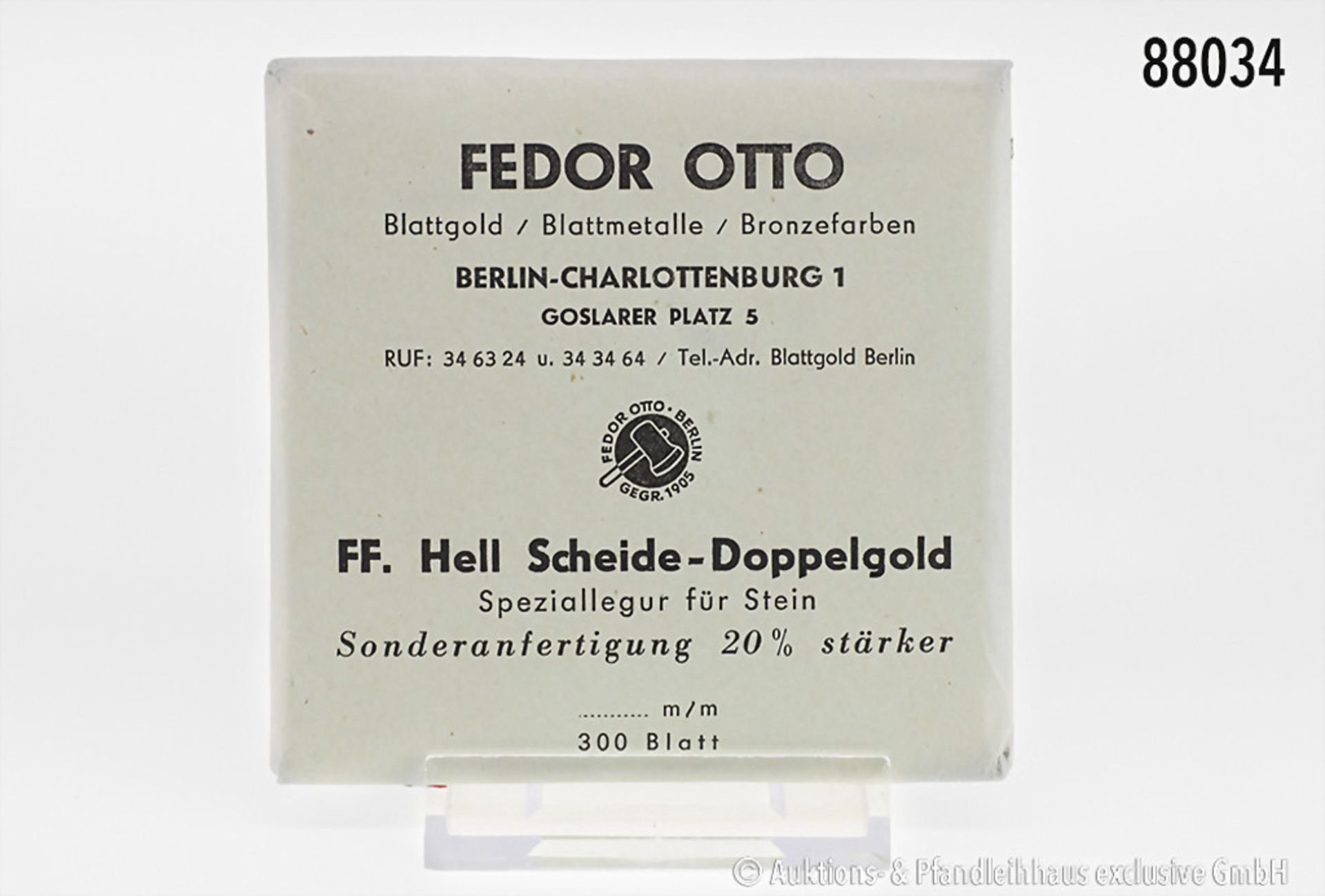 1 Packung Blattgold, 300 Blatt, Fa. Fedor Otto, Berlin, Speziallegur für Stein, ...