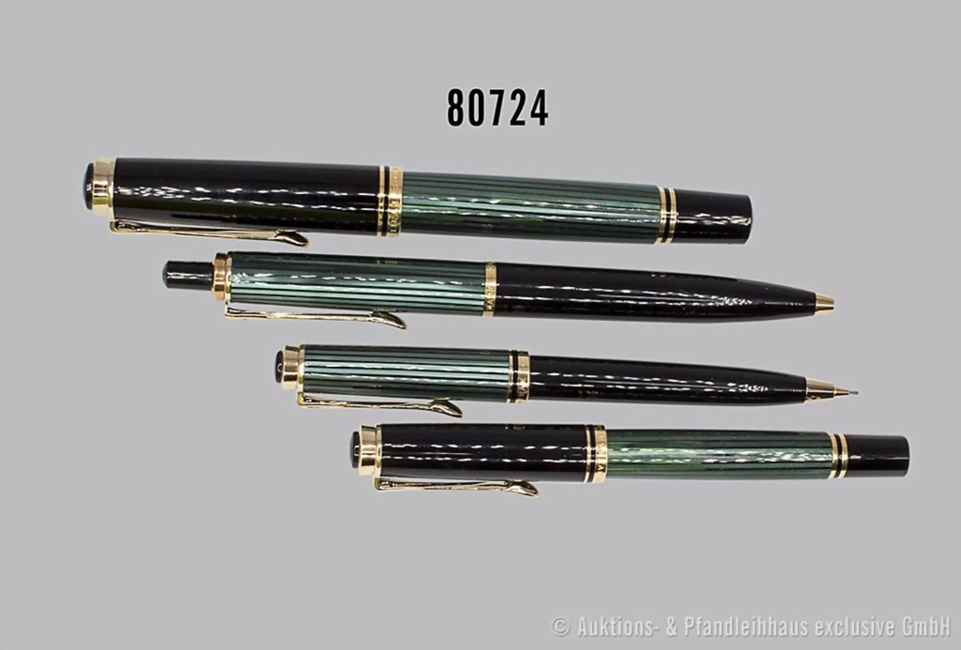 Pelikan 4 Schreibgeräte, Modell Souverän, 2 Füllfederhalter, jeweils 14 K Goldfeder, ...