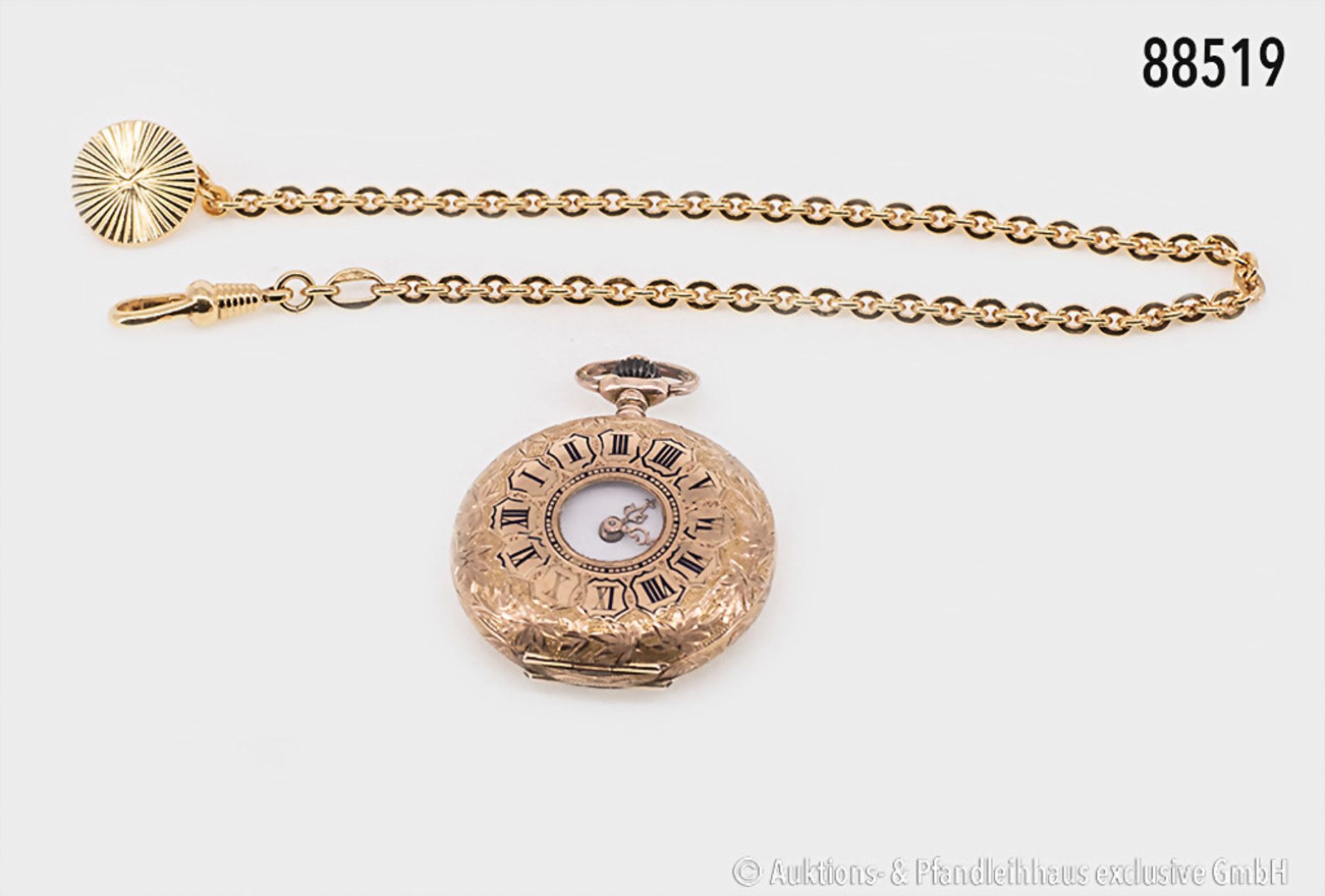 Damentaschenuhr, 3 Deckel 585 Gold, Schweiz, Nr. 133136, um 1910, D ca. 30 mm, Reste von ...