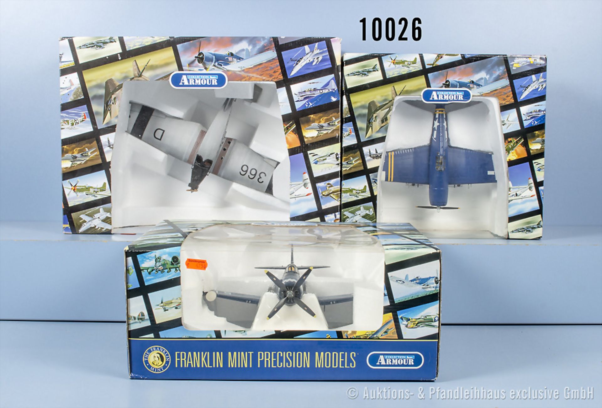 3 Franklin Mint Precision Models Armour Collection Millitärflugzeuge, F014 Corsair-Phil ...