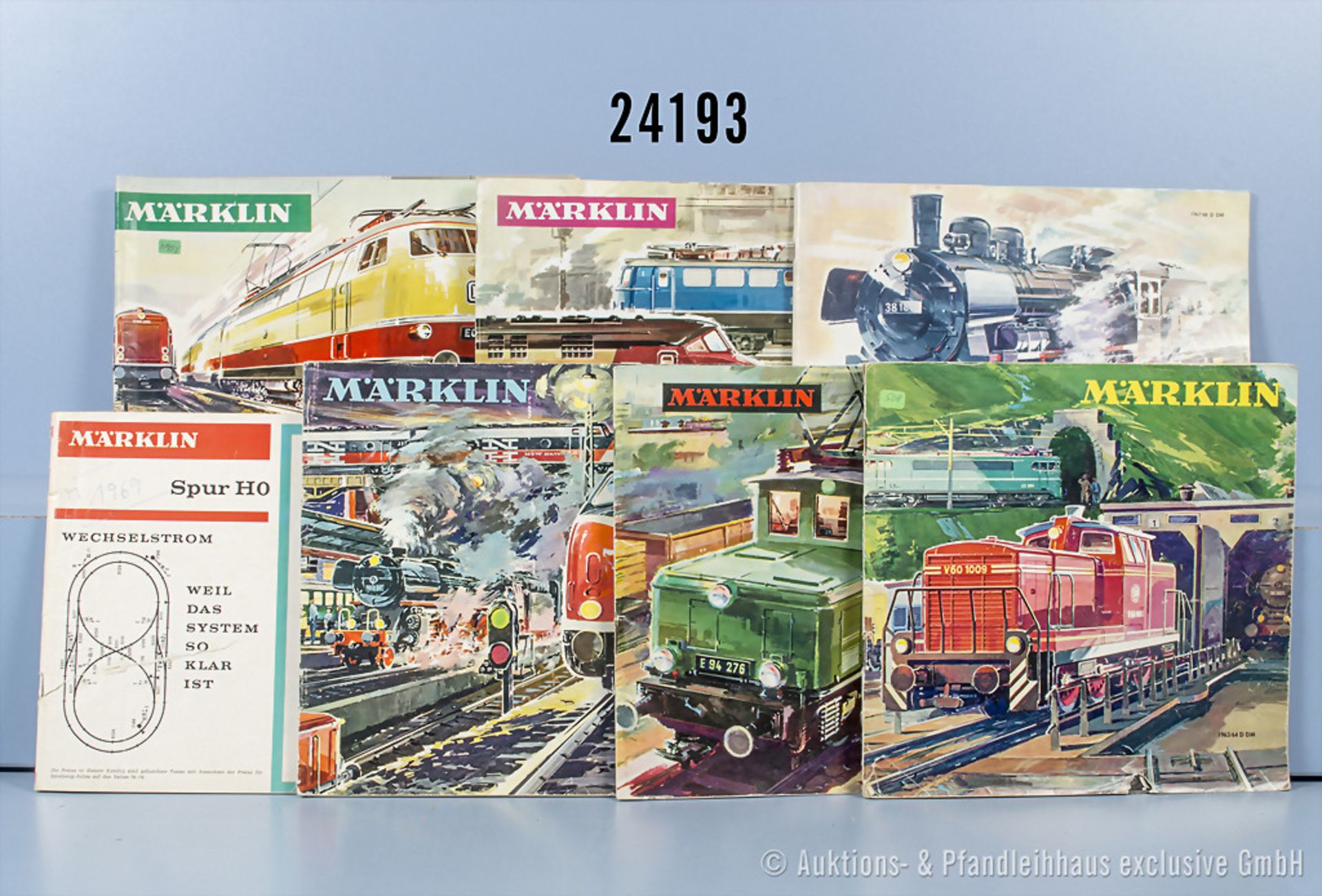 7 Märklin Jahreskataloge von 1962 - 1969, Z 2, mit Altersspuren, 1 Umschlag ...