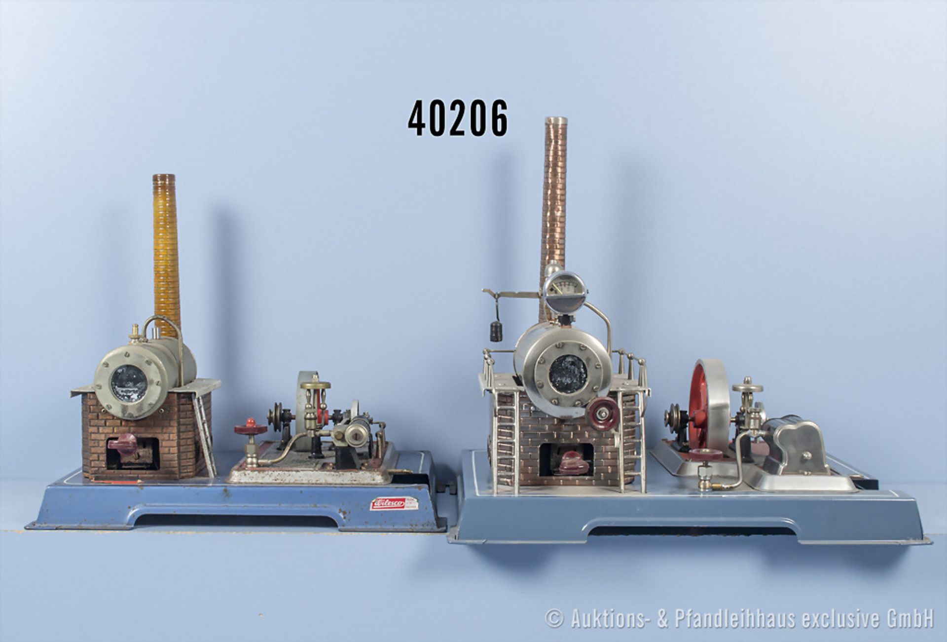 2 Wilesco Dampfmaschinen, Kesseldurchmesser bis 6,5 cm, L bis 34,5 cm, Z ...