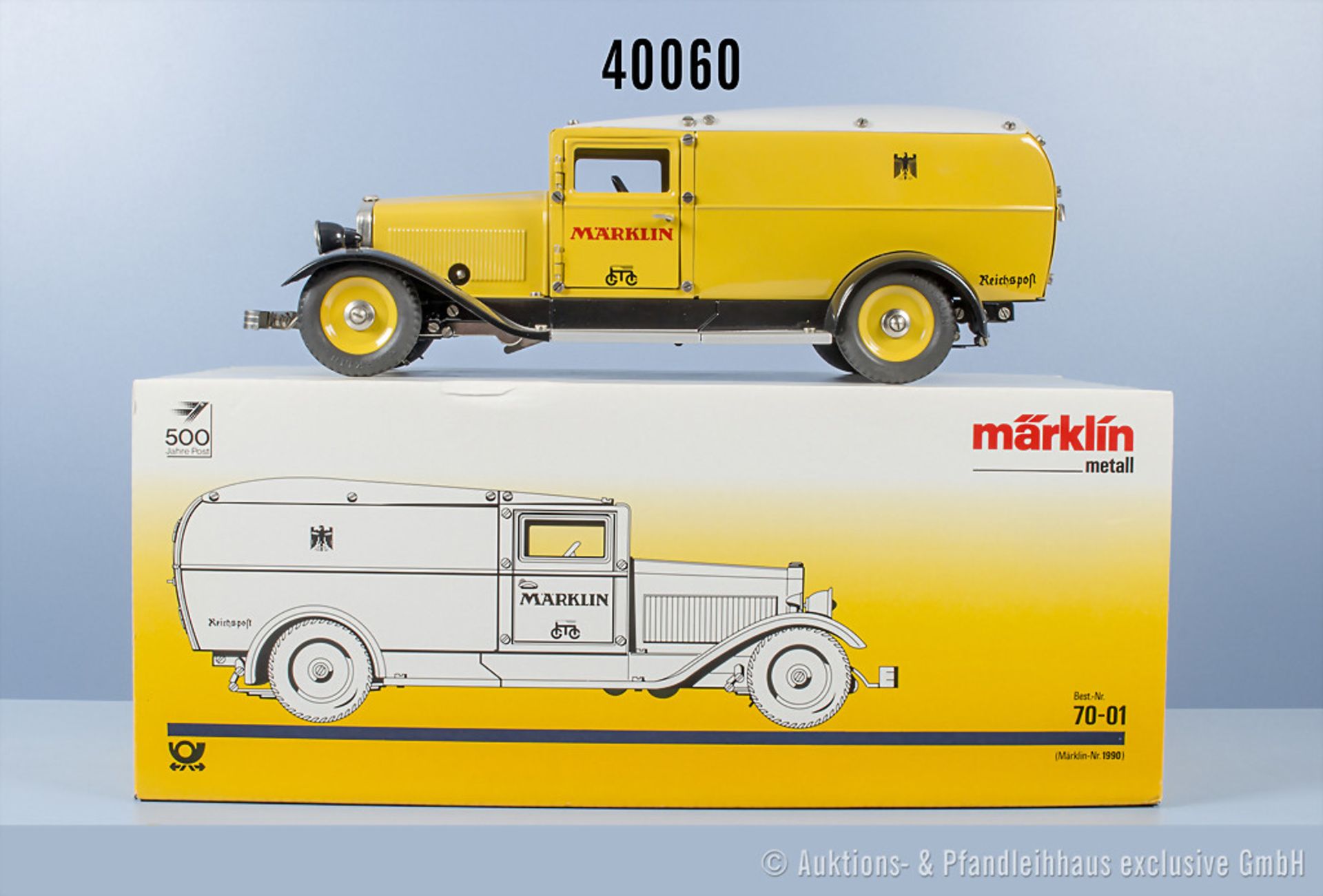 Märklin, Reichspost Auto 70-01, Replika, Blech, 38 cm, Uhrwerk, Schlüssel, Zertifikat, Z ...