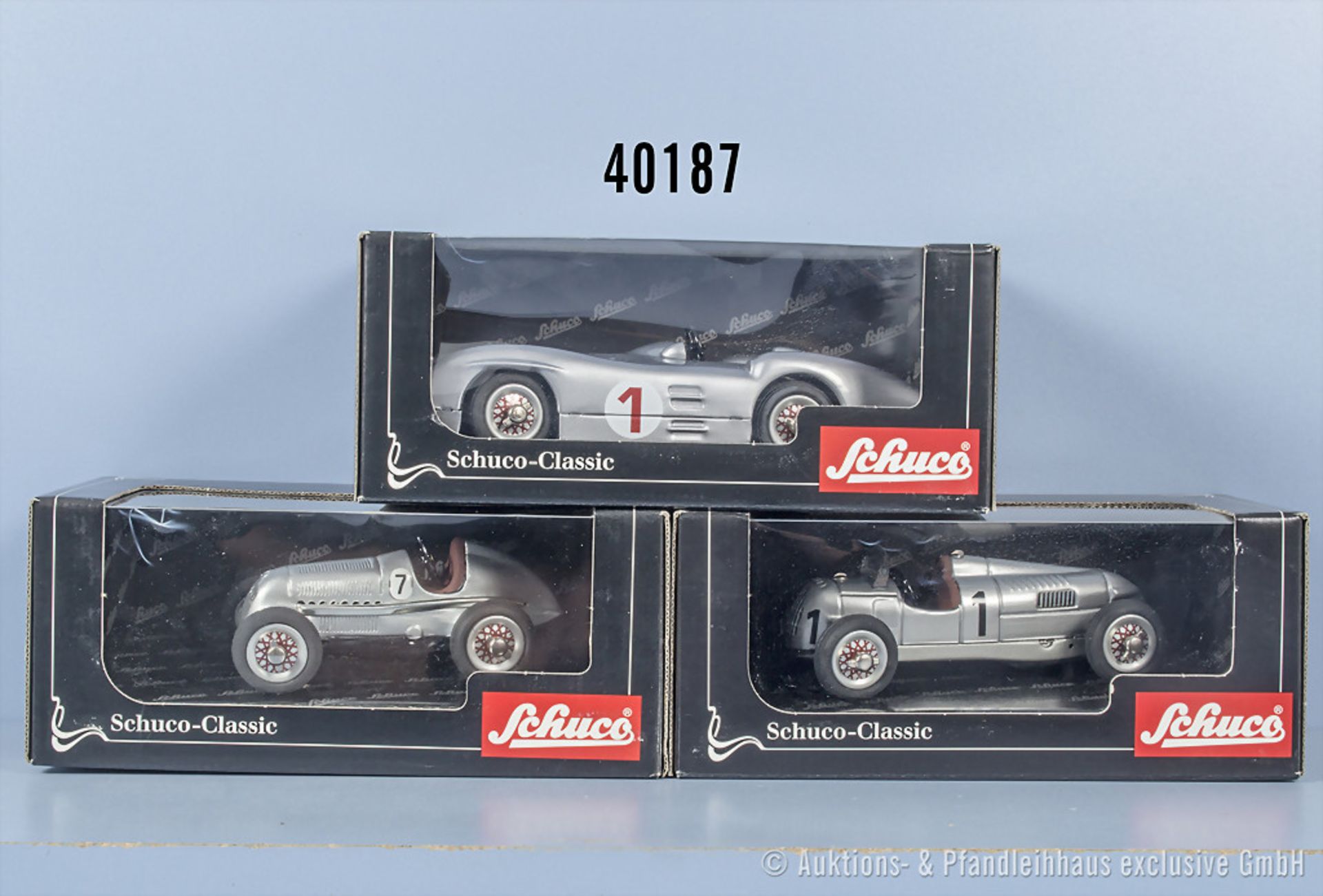 3 Schuco Classic Fahrzeuge, dabei Studio II Auto Union, Studio 1050, Studio III Mercedes ...