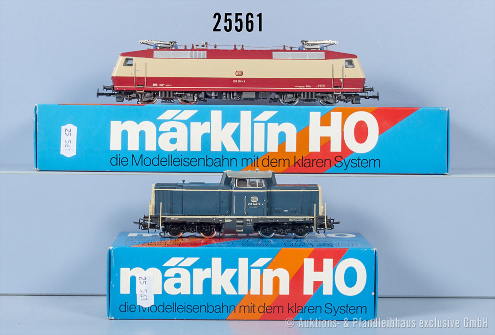 2 Märklin H0 Lokomotiven, dabei 3147 Diesellok der DB, BN 212 349-5 und 3153 E-Lok der ...