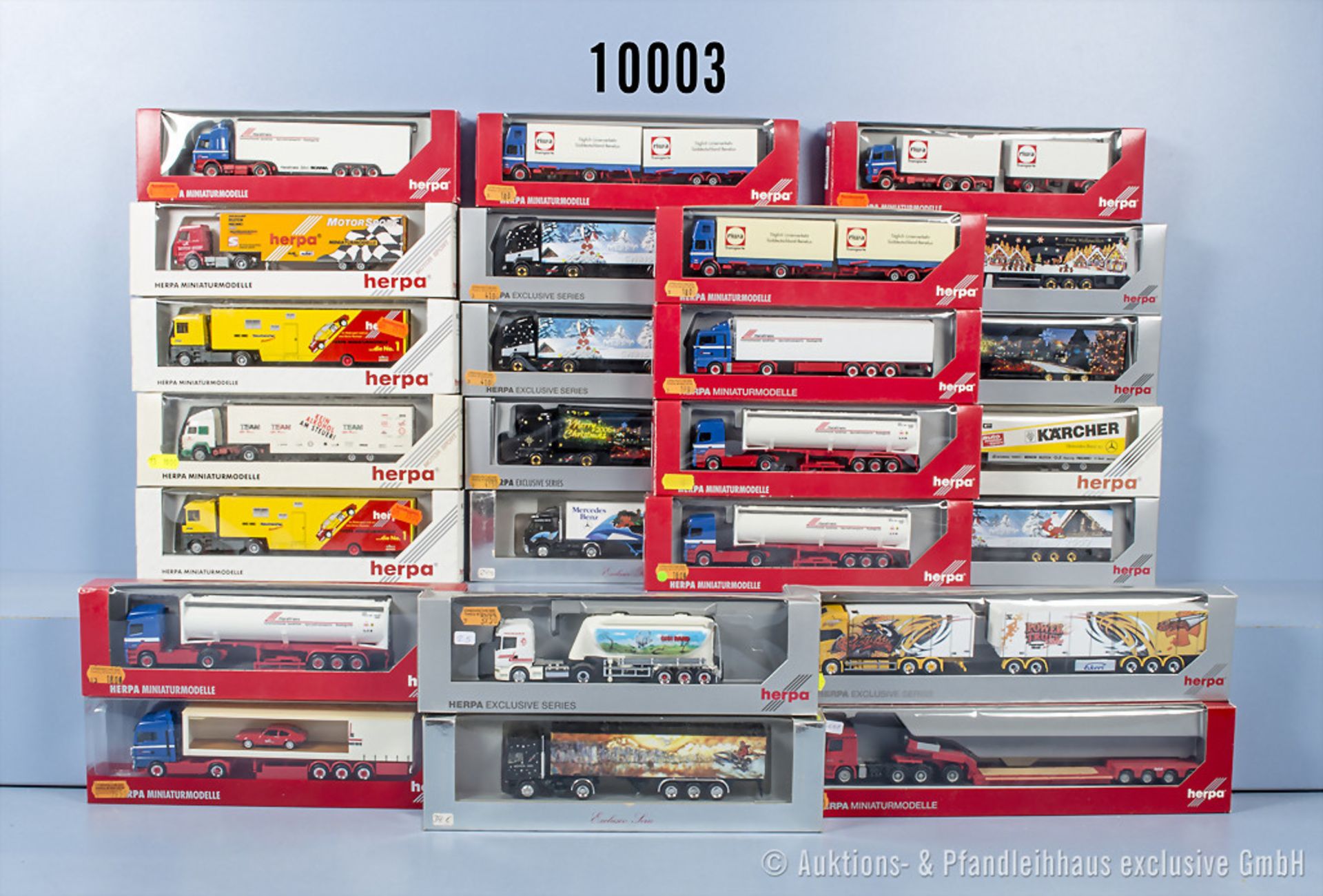 25 Herpa H0 LKW-Modelle, u.a. Sattelzüge und Lastzüge, Z 0, ...