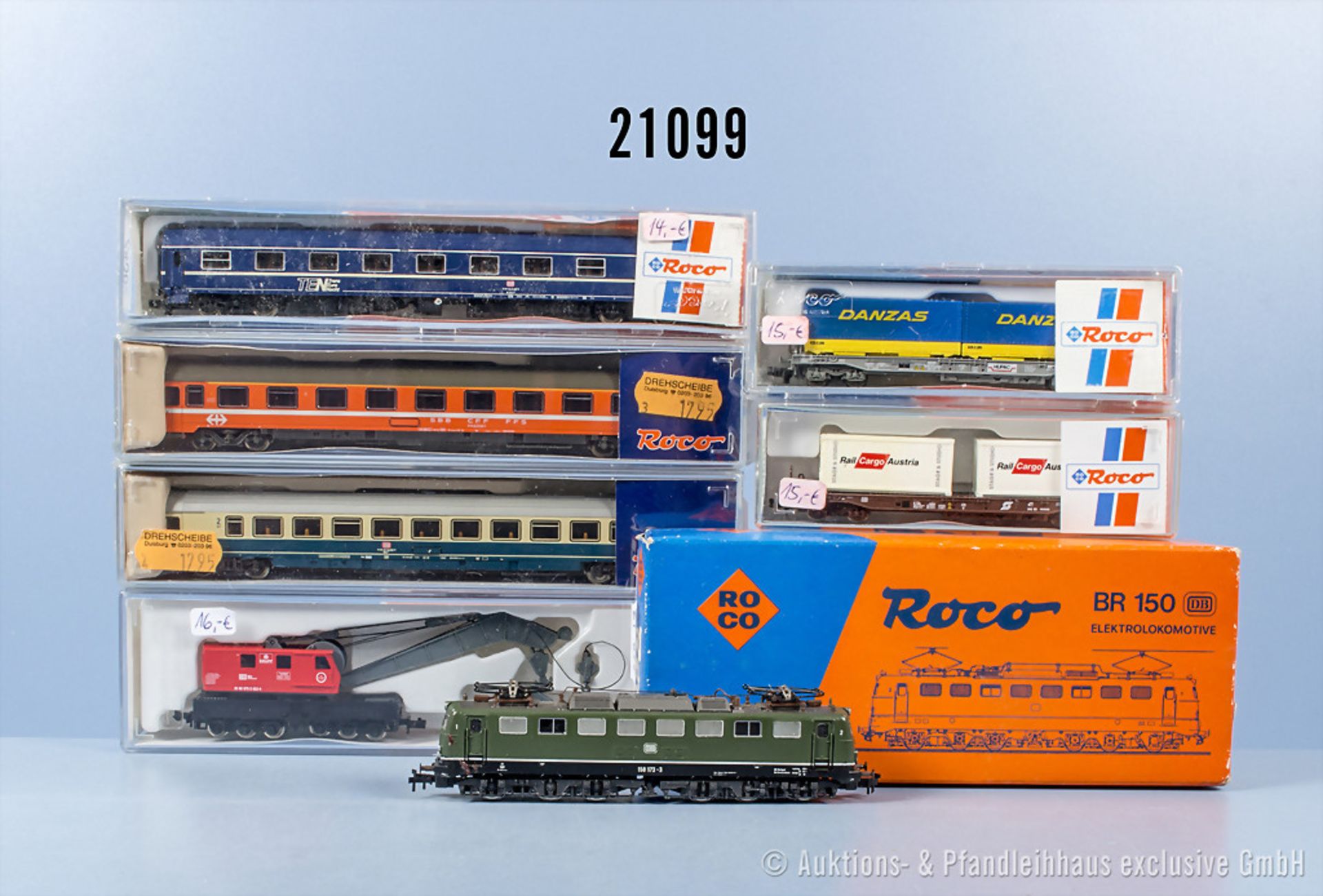 Roco Spur N Zug, dabei 2163 E-Lok der DB, BN 150 173-3, n.A.d.E. für Bastler aber ...