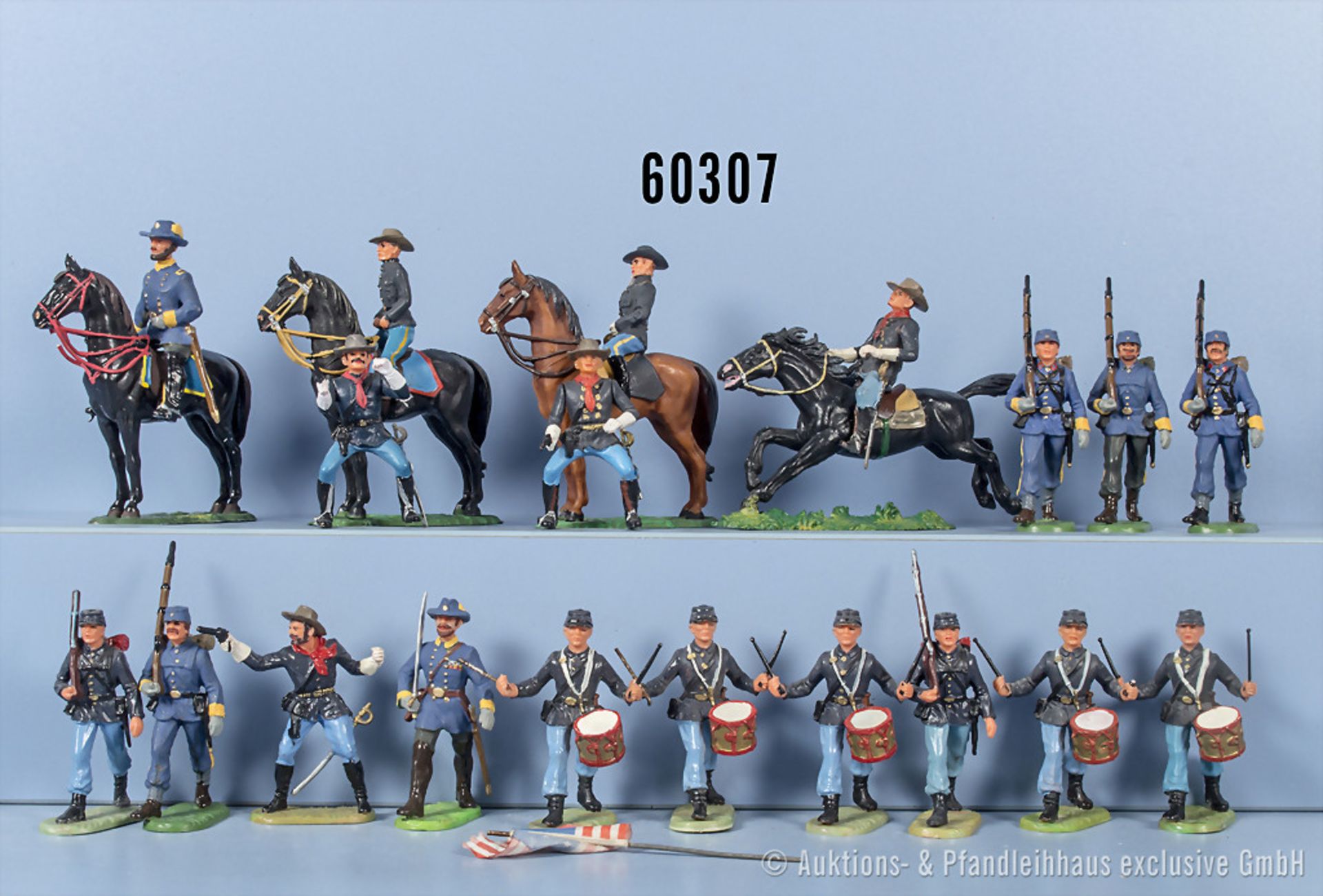 19 Elastolin / Preiser Figuren, Nordstaaten US Bürgerkrieg, Kunststoff, 7 cm, teilweise ...