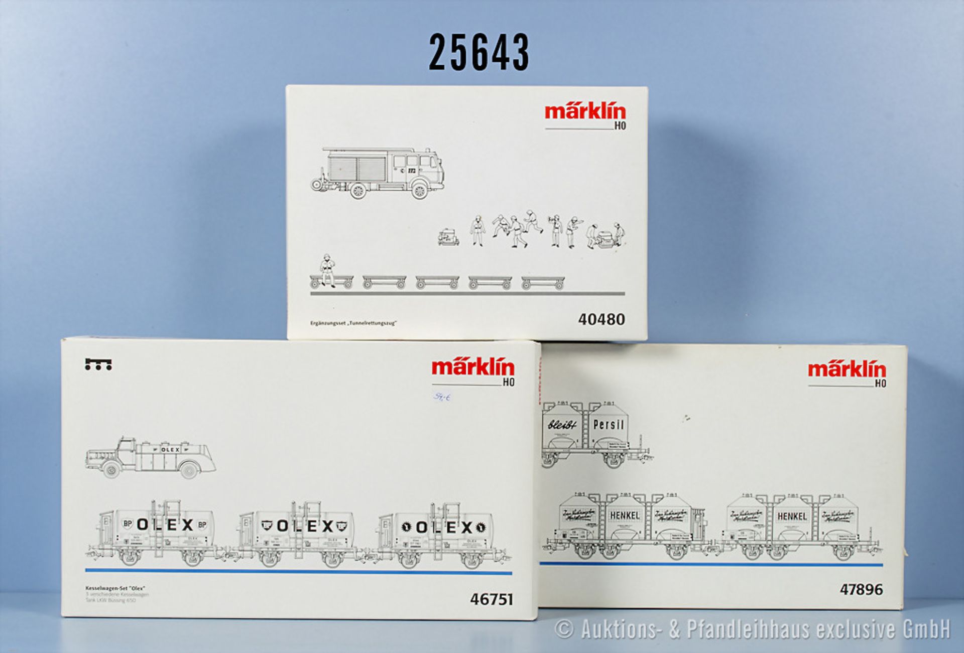 3 Märklin H0 Wagensets, dabei 40480 Tunnelrettungszug, Figuren auf Wagen geklebt, 46751 ...