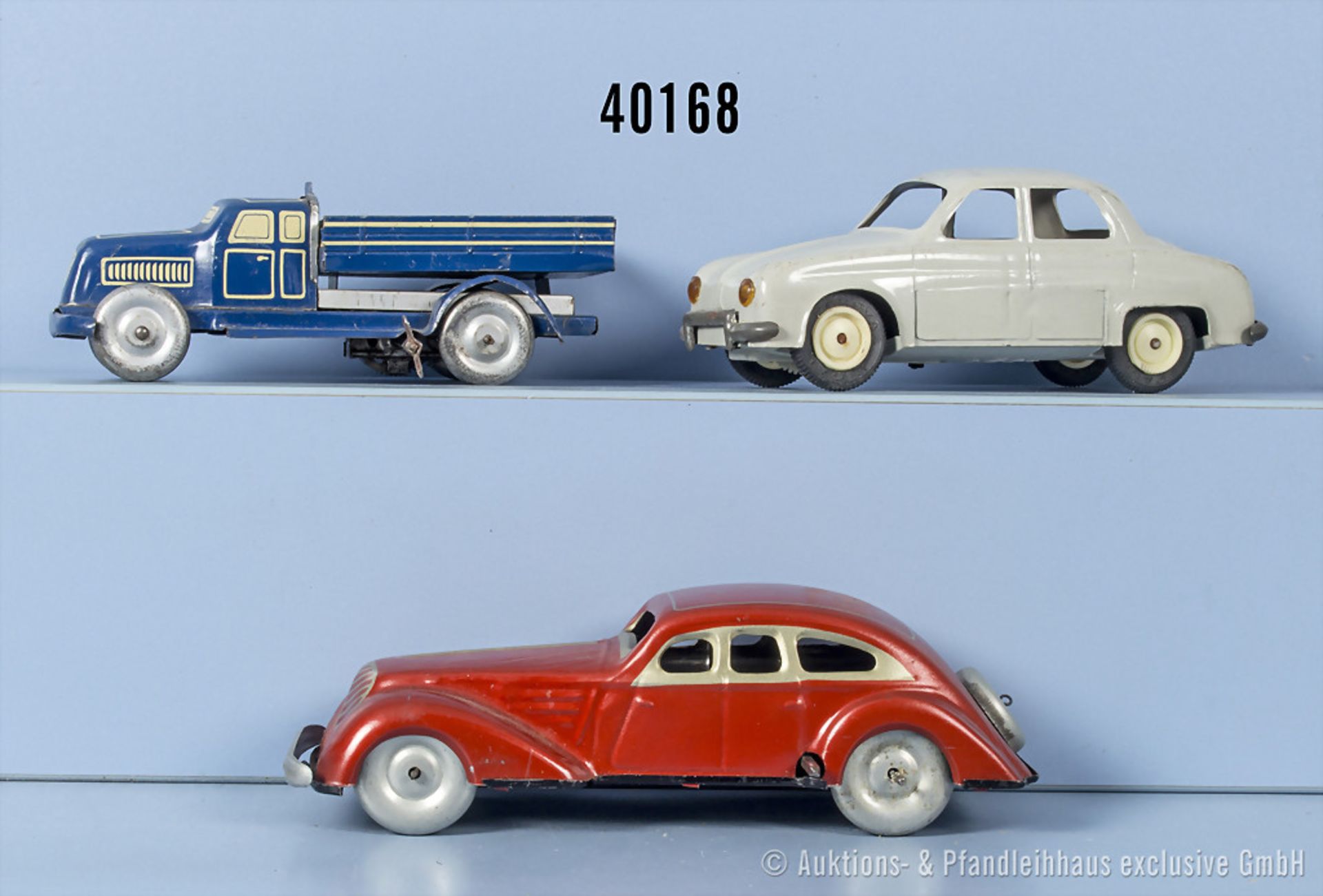 Konv. 3 Fahrzeuge, Pritschen Lkw, Renault Dauphine Pkw und Sport Oldtimer, Blech / ...