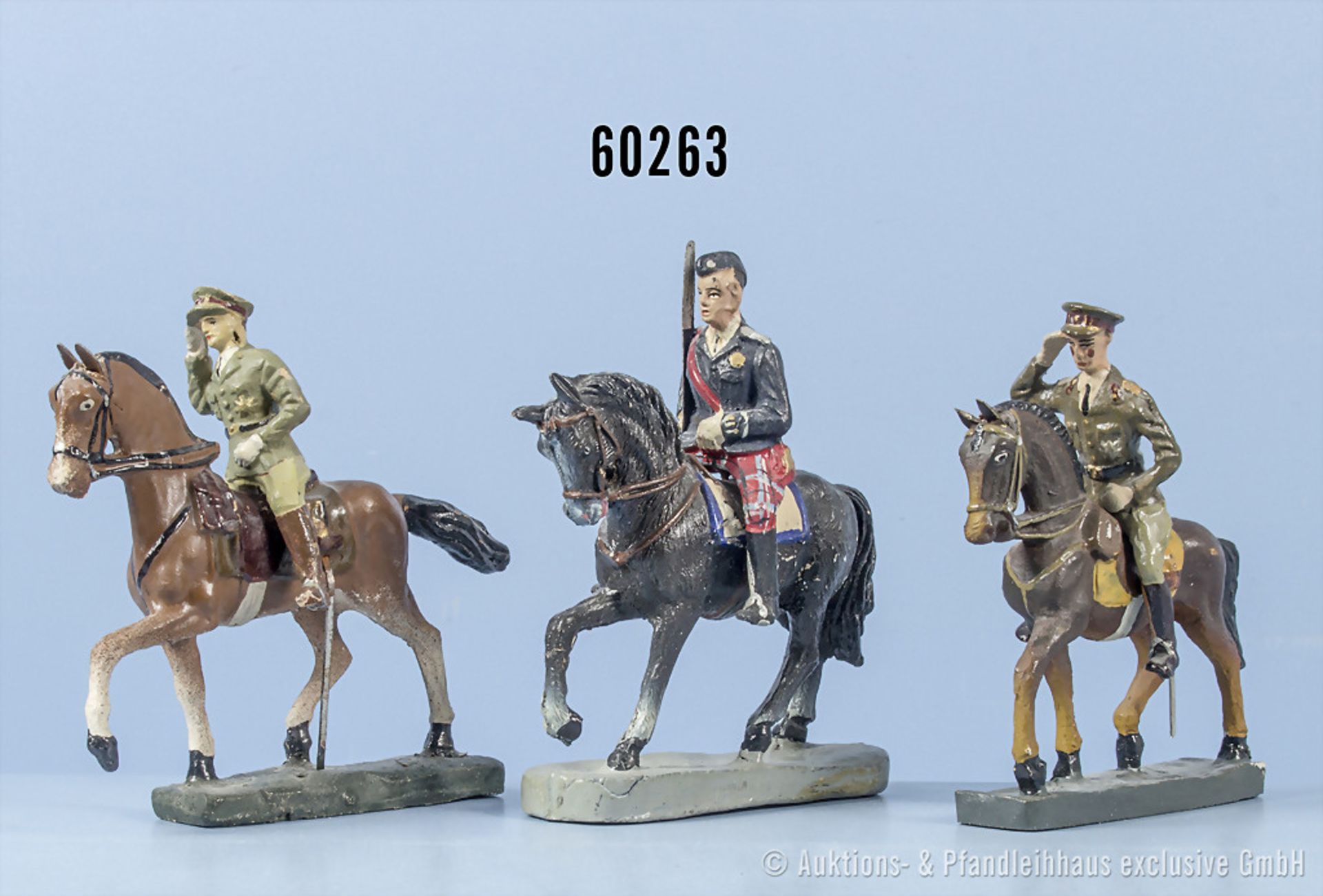 3 Reiter zu Pferd, u.a. König Leopold III, Masse, 7 cm, Chialu und Durso Z ...