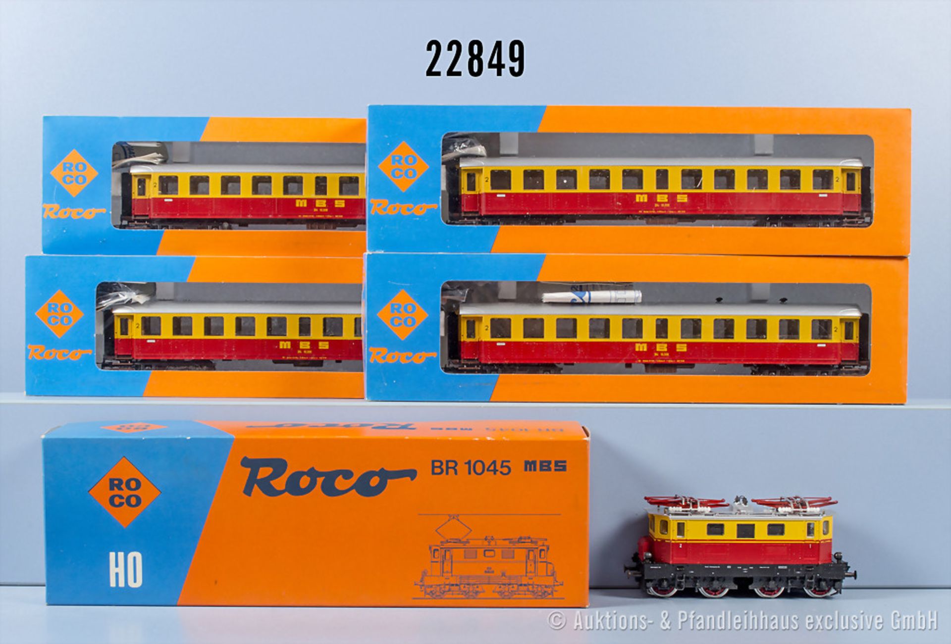 Roco H0 D-Zug, dabei 43531 E-Lok der MBS, BR 1045 und 4 Personenwagen, Z 0-1, in ...