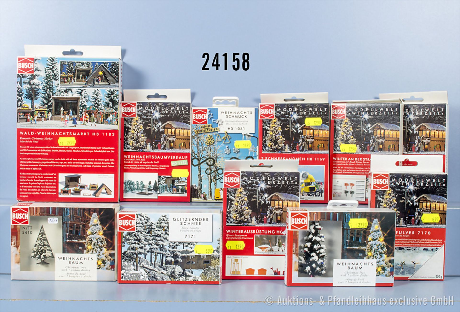 11 Busch H0 Bausätze für winterliches und weihnachtliches Ausgestalltungsmaterial, Z ...