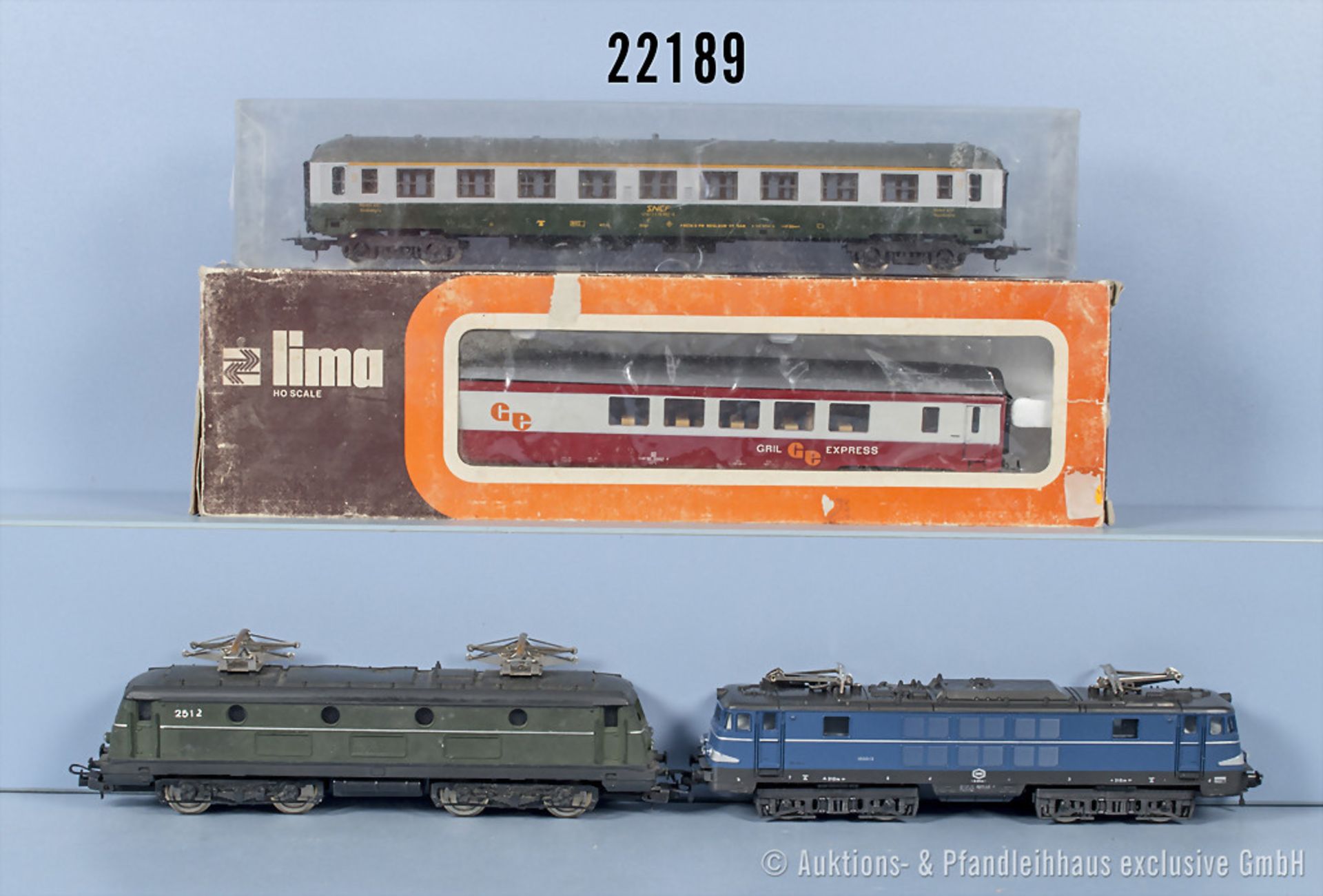 Lima H0 D-Zug, dabei E-Lok der SNCB, BN 150012, E-Lok der SNCB, BN 2512, 1 Personenwagen ...