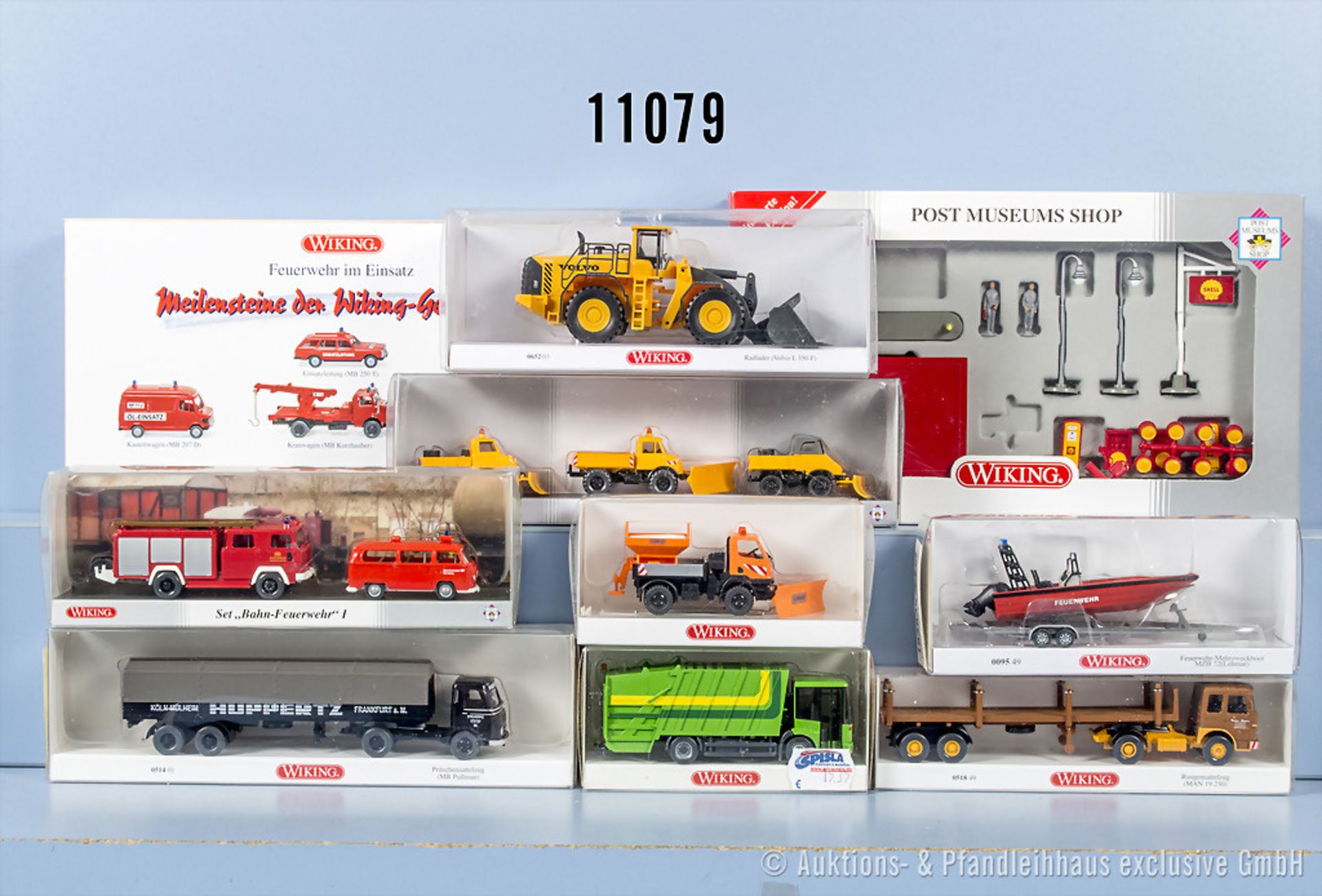 10 Wiking H0 Modellfahrzeuge und Setpackungen, u.a. "Bahn-Feuerwehr" I, Serie 800, ...