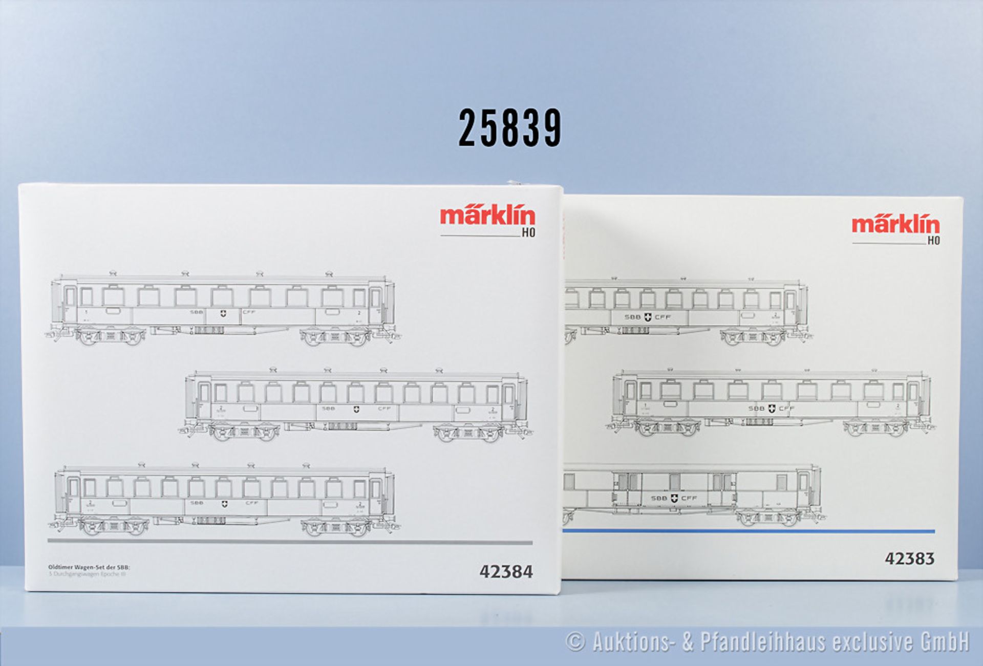 2 Märklin H0 Oldtimer-Wagensets der SBB, dabei 42383 und 42384, Z 0-1 in ...