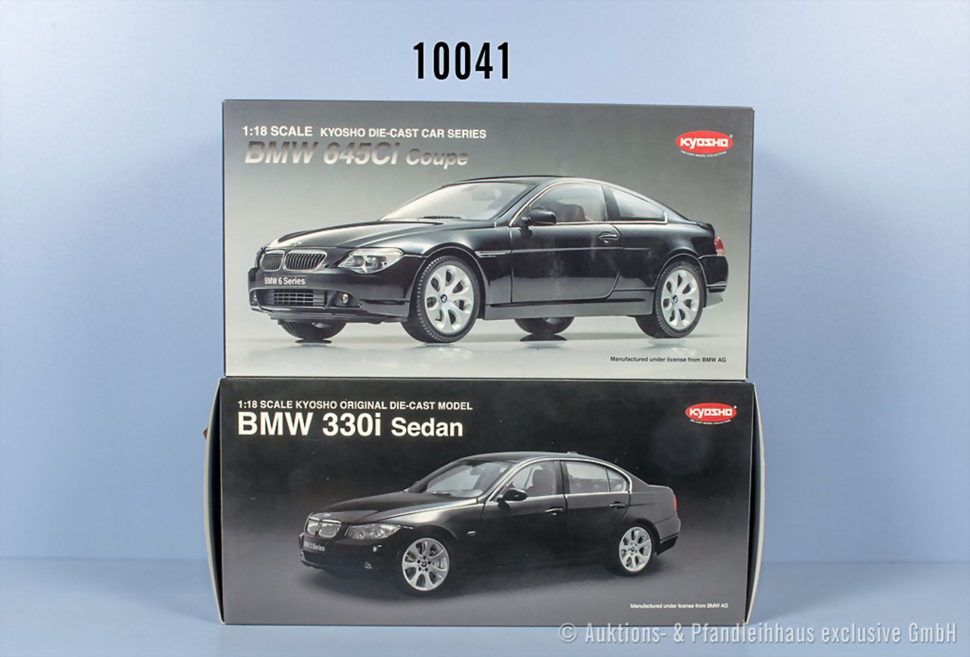 2 Kyosho BMW Modellfahrzeuge, BMW 645Ci Coupe und BMW 330i Sedan, Metall, 1:18, Z 0, ...