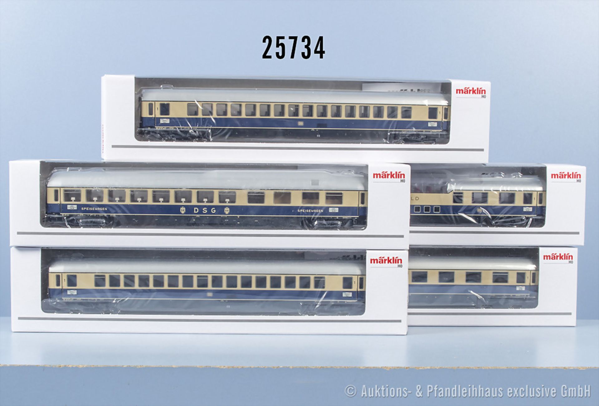 5 Märklin H0 Rheingold-Wagen, dabei 43850, 2 x 43860, 43870 und 43880, Z 0-1, in ...