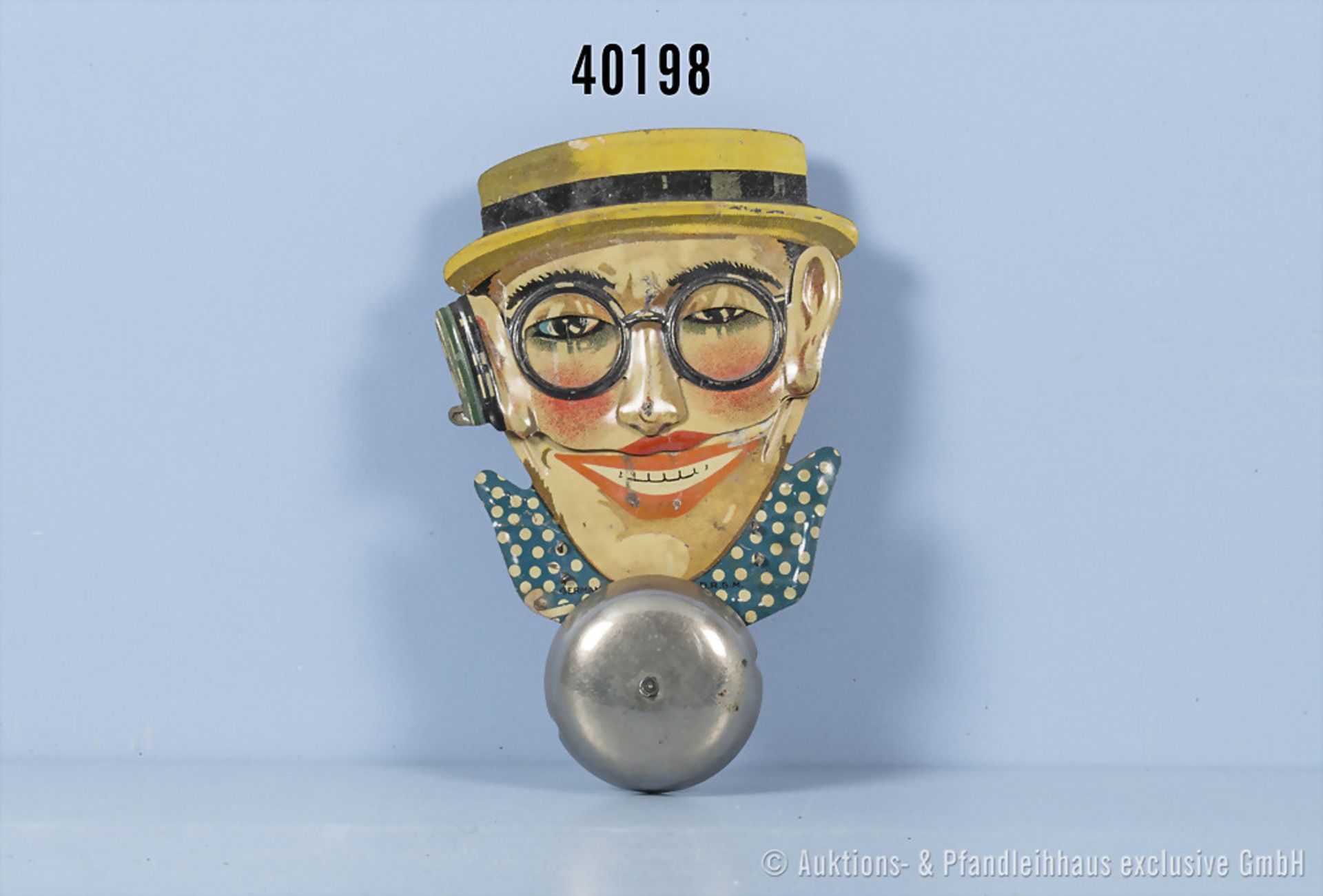 Drückspiel mit Glocke, Harold Lloyd, ca. 1930, Blech, Funktion ok, H 16 cm., Z ...