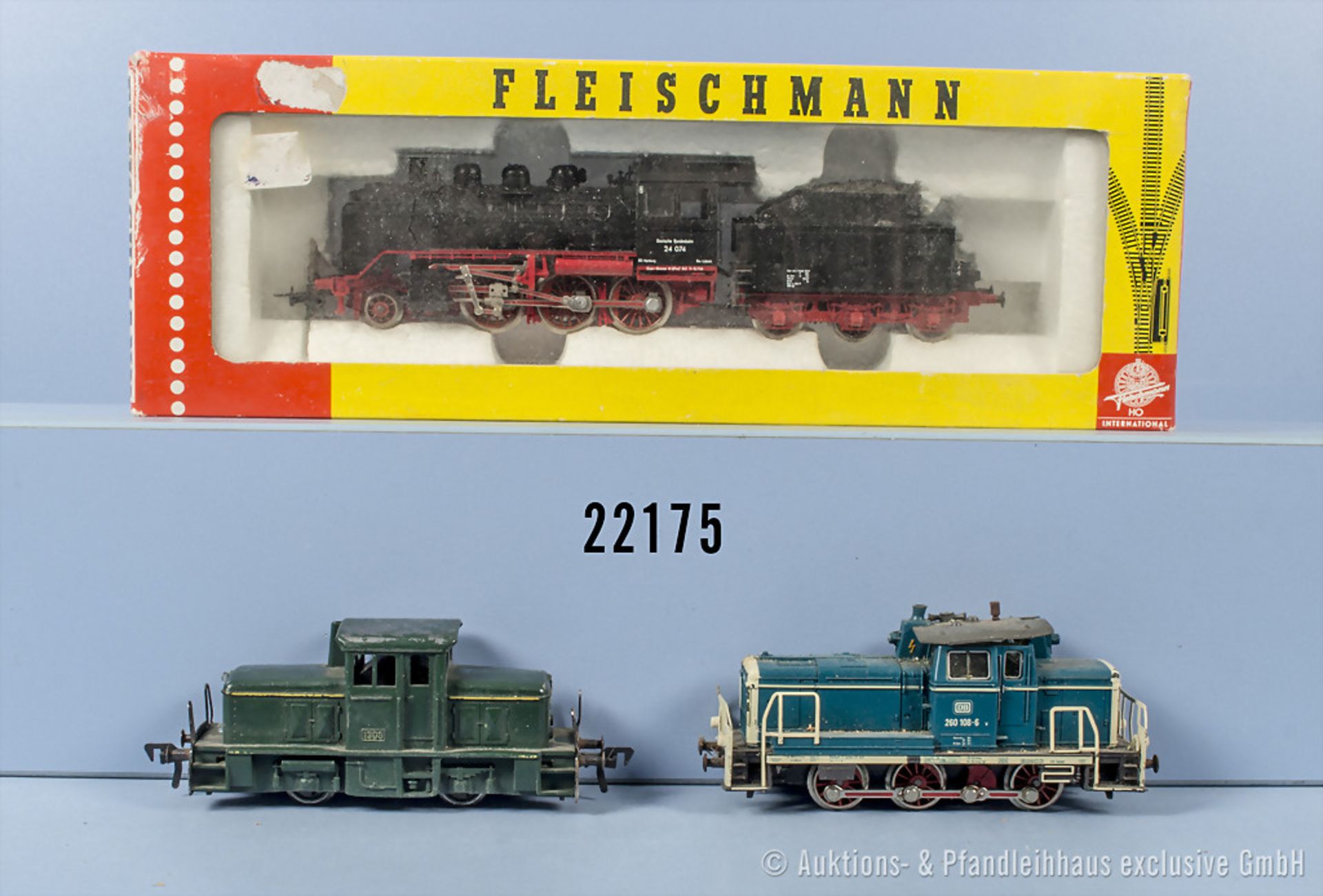 3 Fleischmann H0 Lokomotiven, dabei 4140 Schlepptenderlok der DB, BN 24 074, Diesellok ...