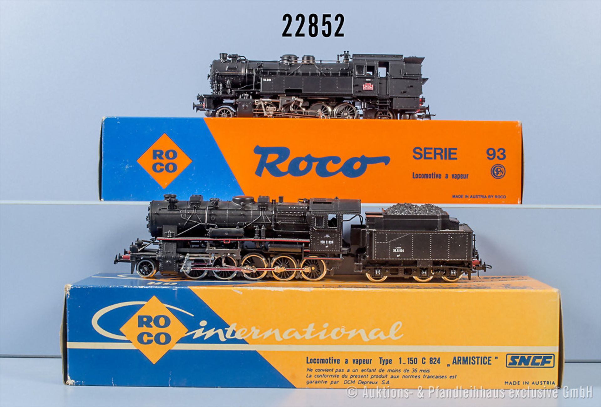 2 Roco H0 Lokomotiven, dabei 4118 Schlepptenderlok der SNCF, BN 150.C.824 und 4122 ...