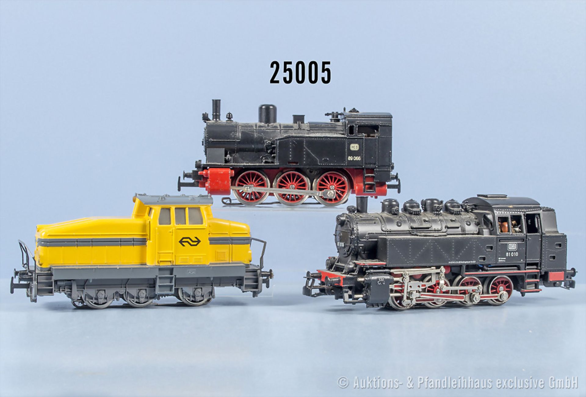 3 Märklin H0 Lokomotiven, dabei 3032Schlepptenderlok der DB, BN 81 010, 3078 Diesellok ...