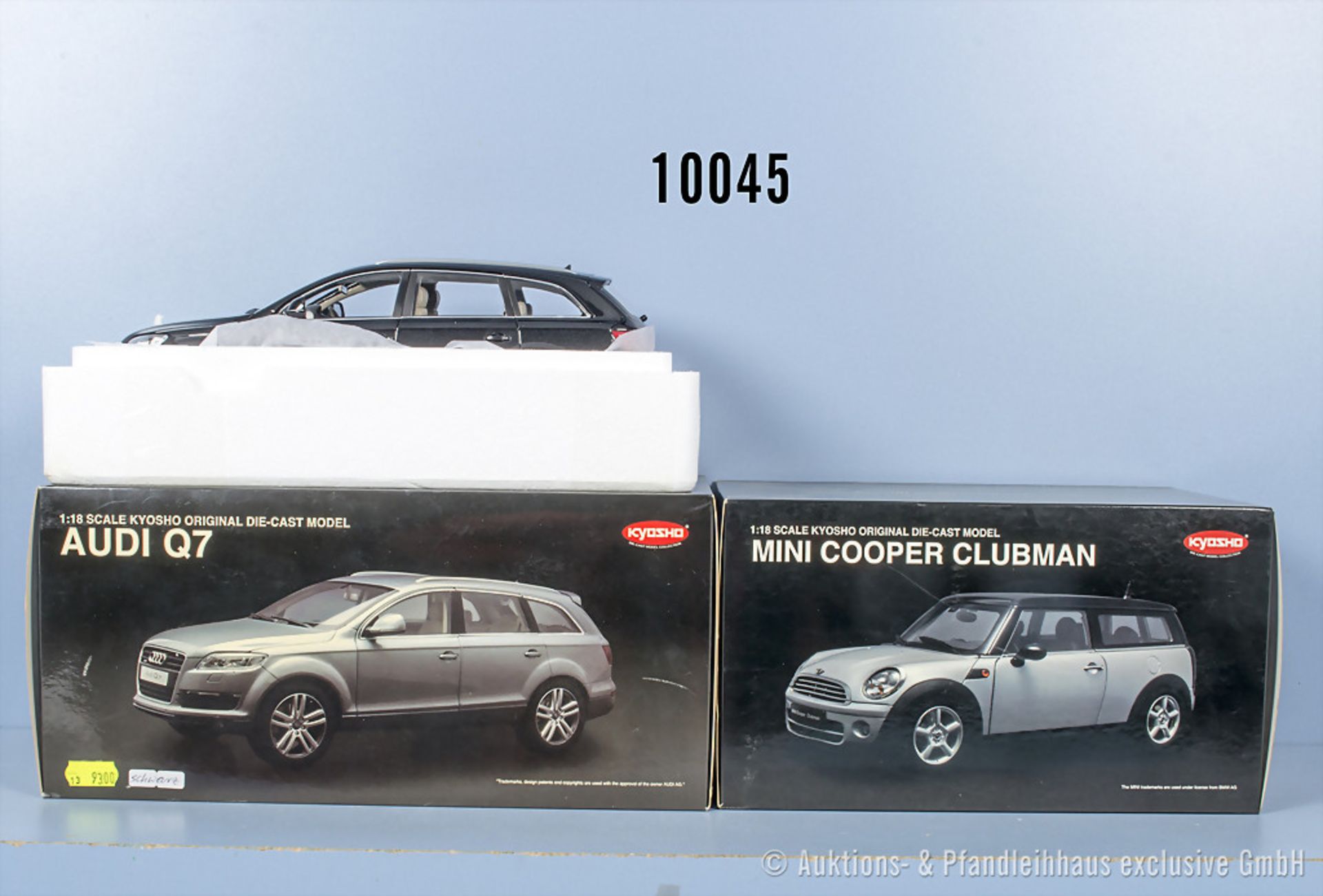 2 Kyosho Modellfahrzeuge, Audi Q7 und Mini Cooper Clubman, Metall, 1:18, Z 0, ...