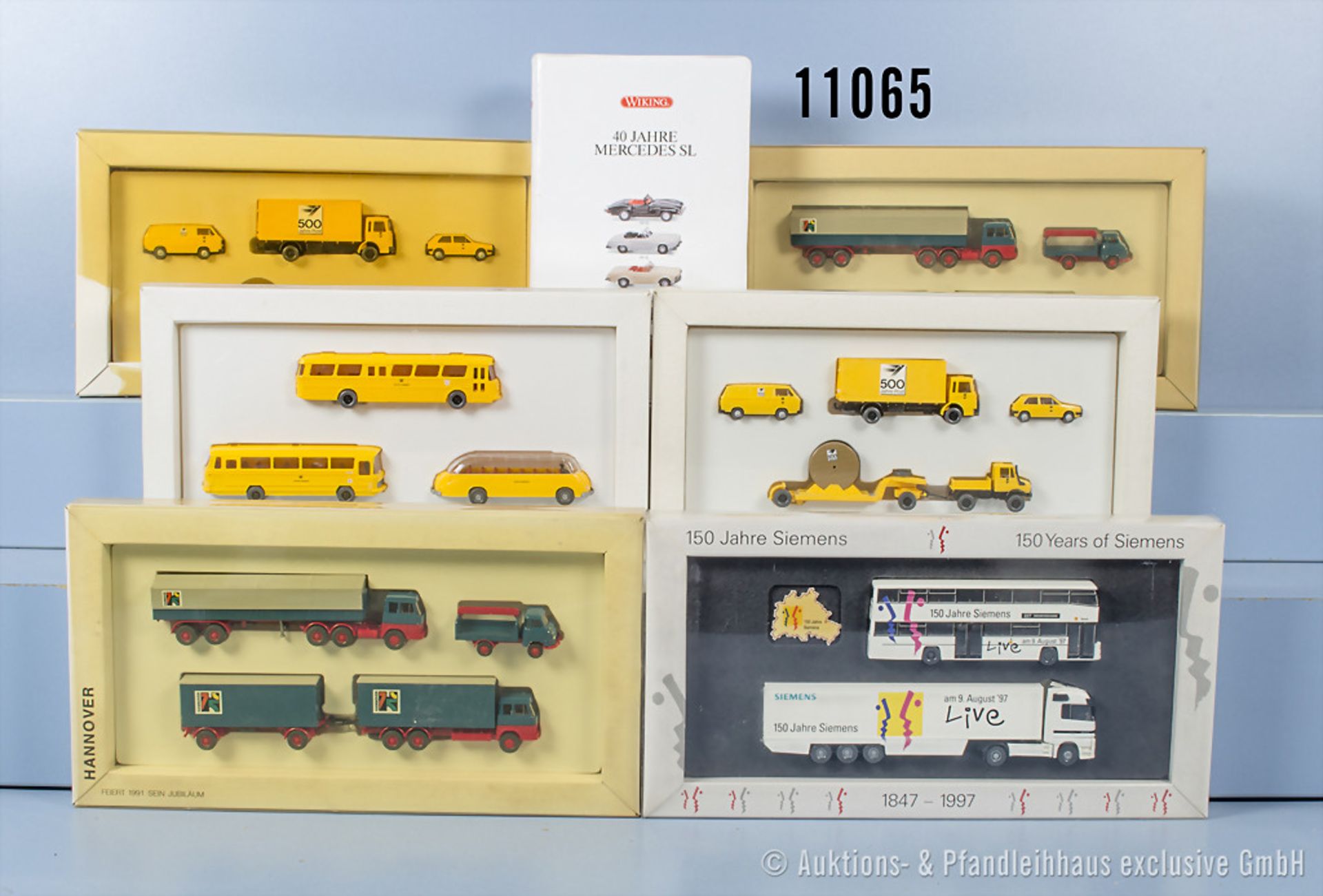 7 Wiking H0 Setpackungen, dabei 40 Jahre Mercedes SL, 150 Jahre Siemens, Hannover feiert ...