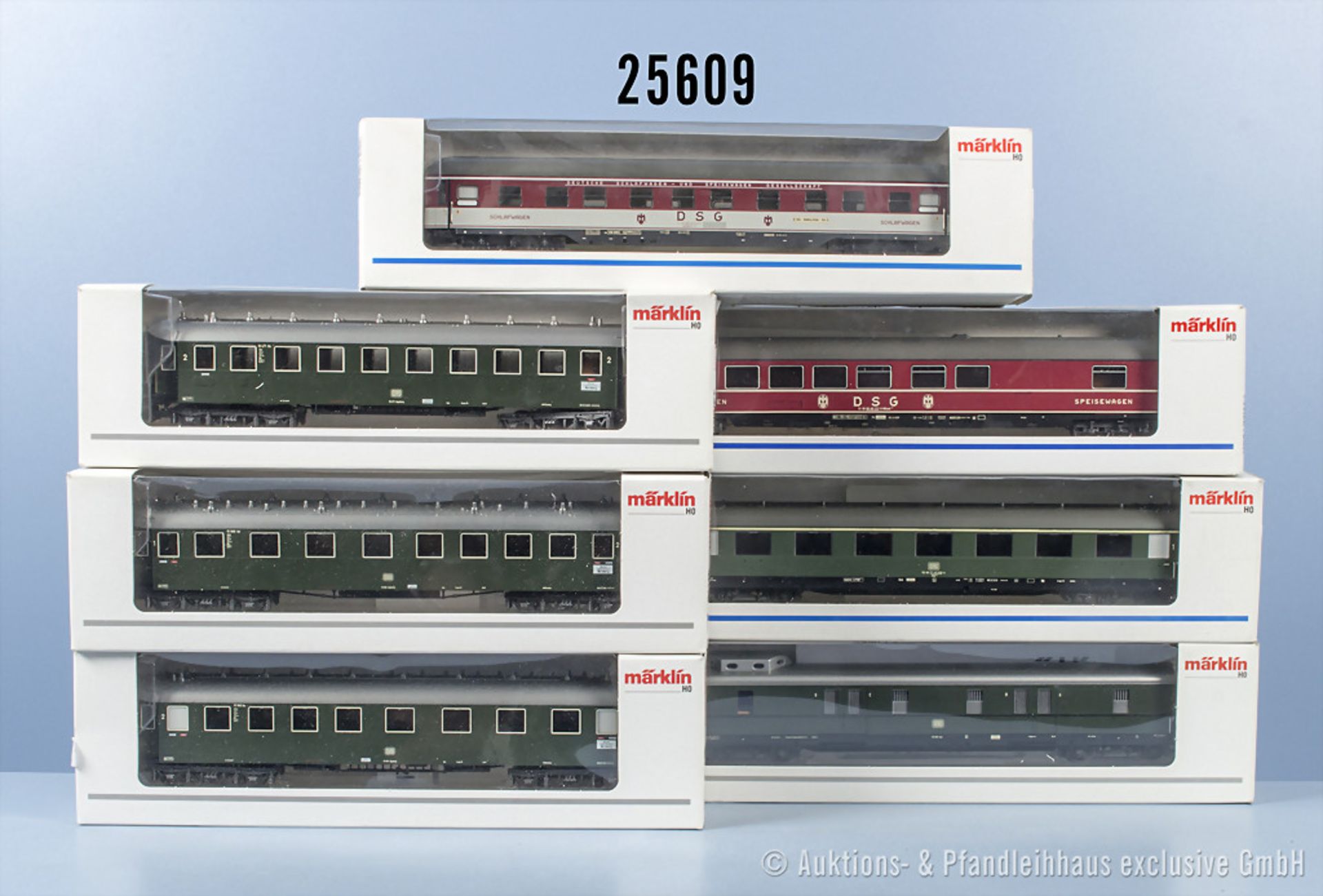 7 Märklin H0 D-Zug Wagen, dabei 4094, 40542, 41352, 2 x 41362, 43200 und 43272, Z 1, in ...