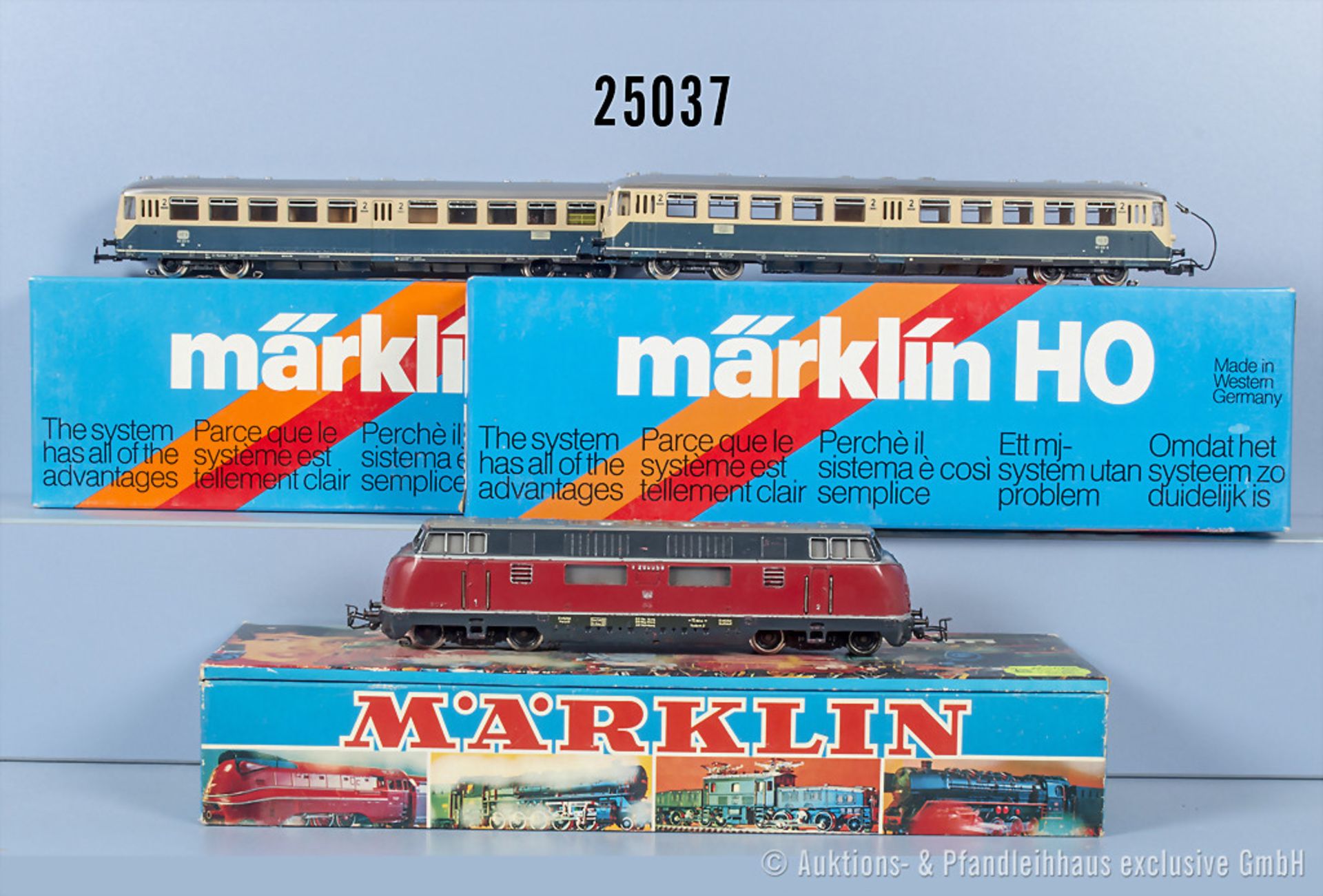 Märklin H0, dabei 3021 Diesellok der DB, BN V200 056, 3028 Akkutriebwagen der DB, BN 515 ...