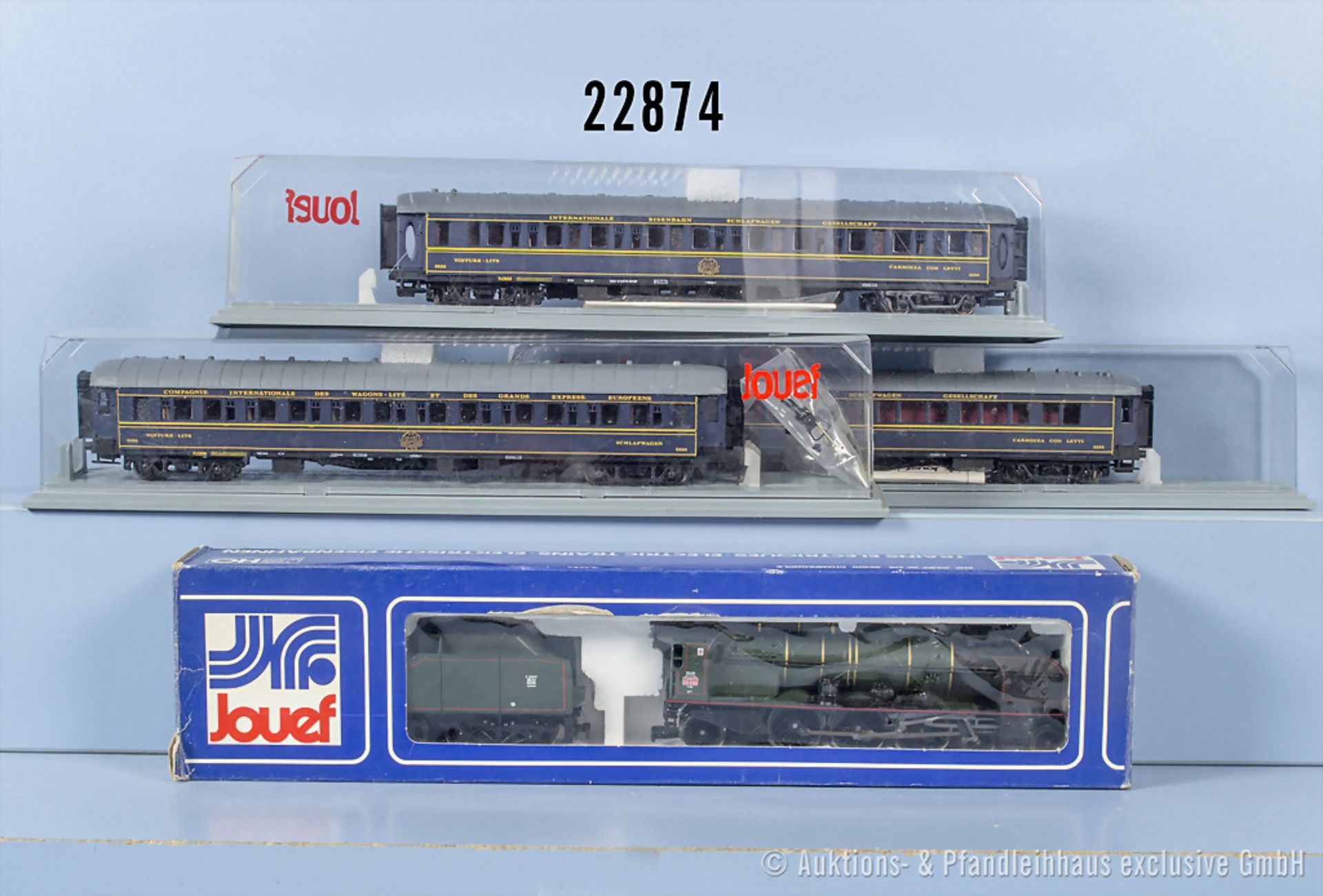 Jouef H0 D-Zug, dabei 8255 Schlepptenderlok der SNCF, BN 231.K.82 und 3 Orient Express ...