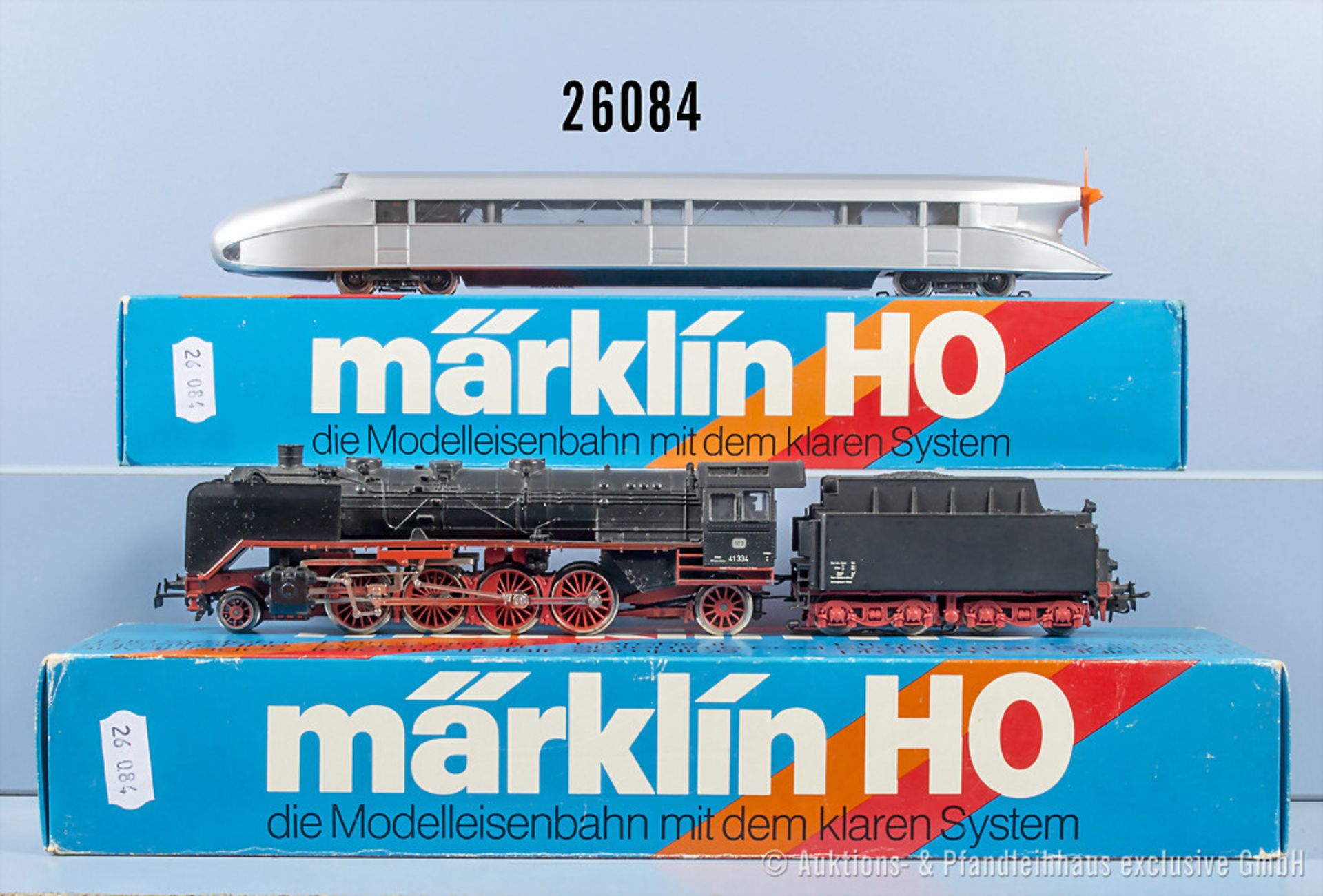 Märklin H0 3077 Schienenzeppelin und 3082 Schlepptenderlok der DB, BN 41 334, Z 2, in ...