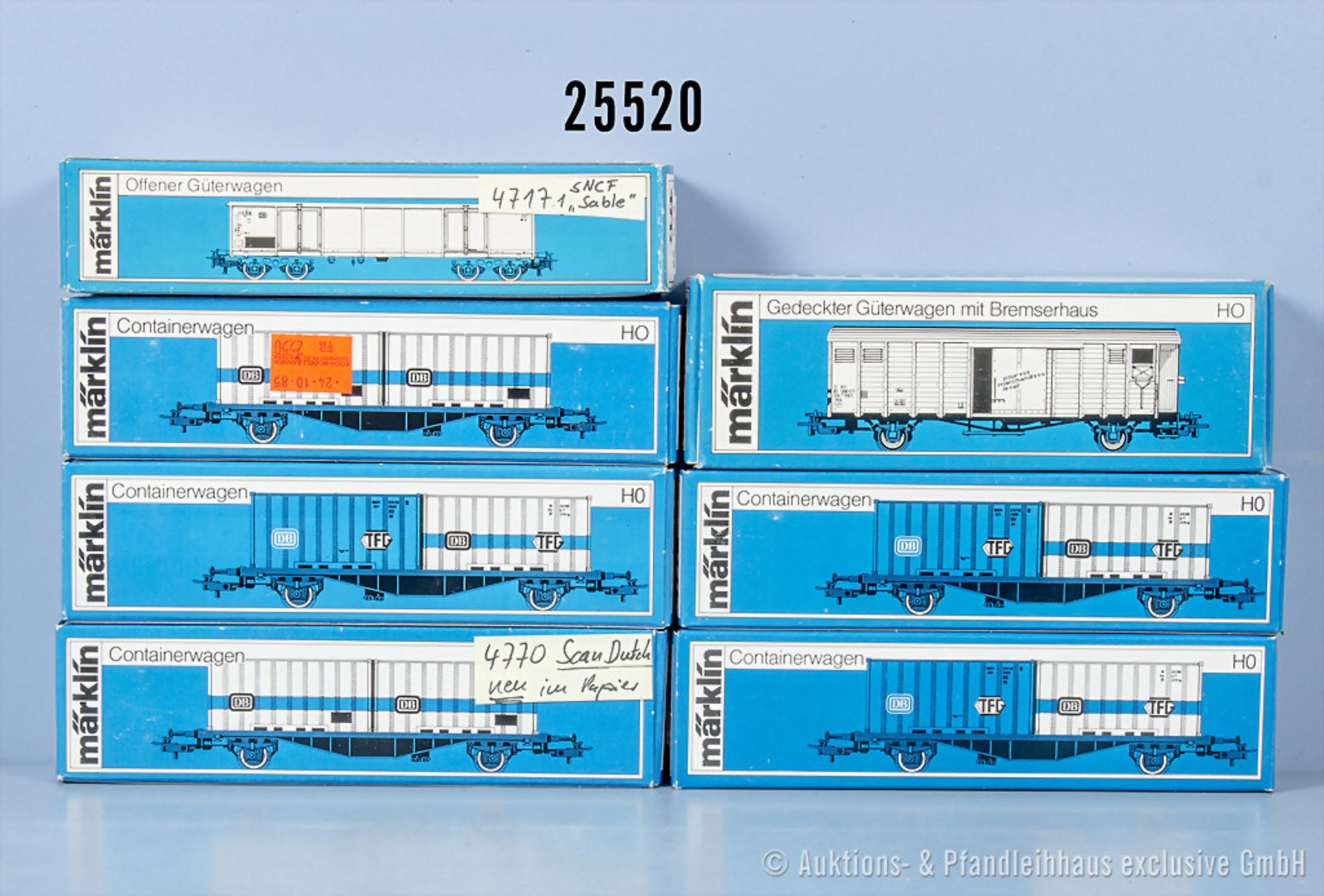 7 Märklin H0 Güterwagen, dabei 4664, 2 x 4670, 4698, 4770, 4772 und 4717, Z 0, in ...