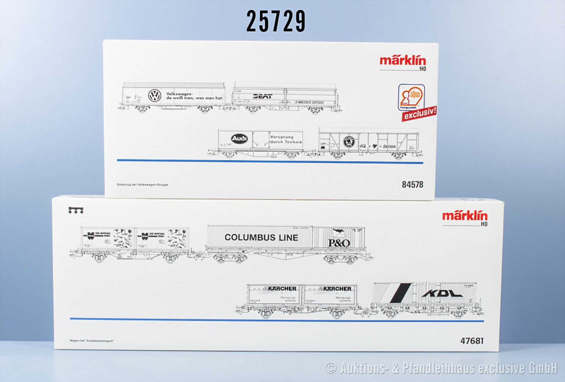 2 Märklin H0 Wagensets, dabei 47681 Containertransport und 84578 VW-Gruppe, Z 0-1, in ...