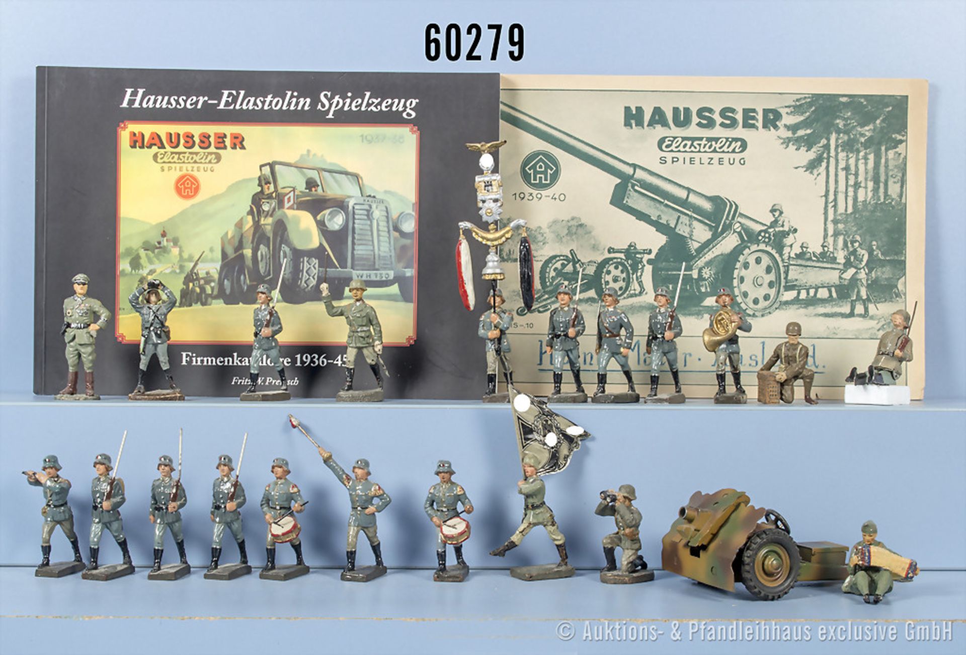 Konv. 21 Soldaten, u.a.  Musiker, im Marsch, leichtes Infanteriegeschütz, Katalog ...