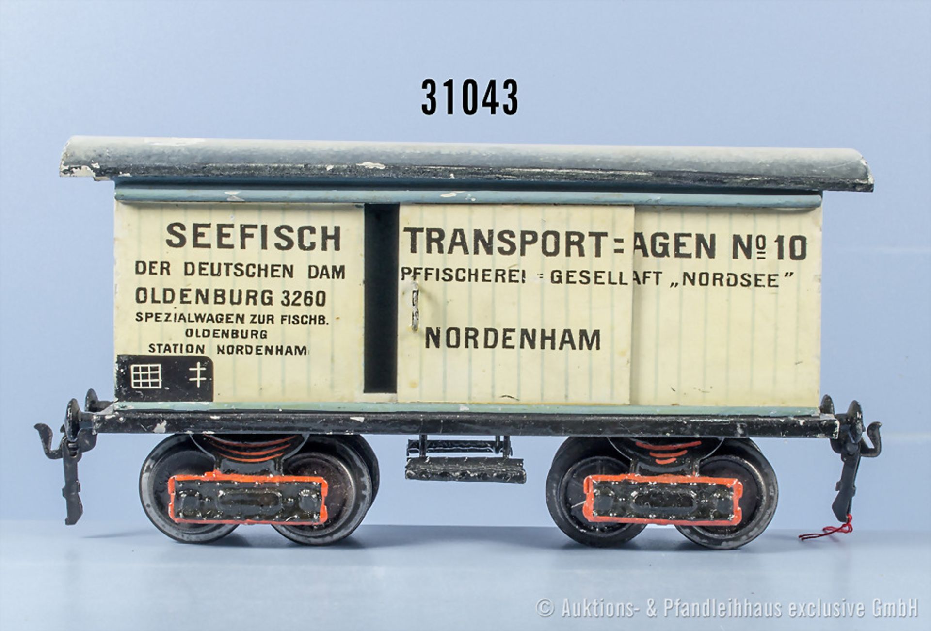 Märklin Spur 1 1849 Seefischwagen, hergestellt von 1909 - 1920, Z 2-3, mit Lackfehlern ...